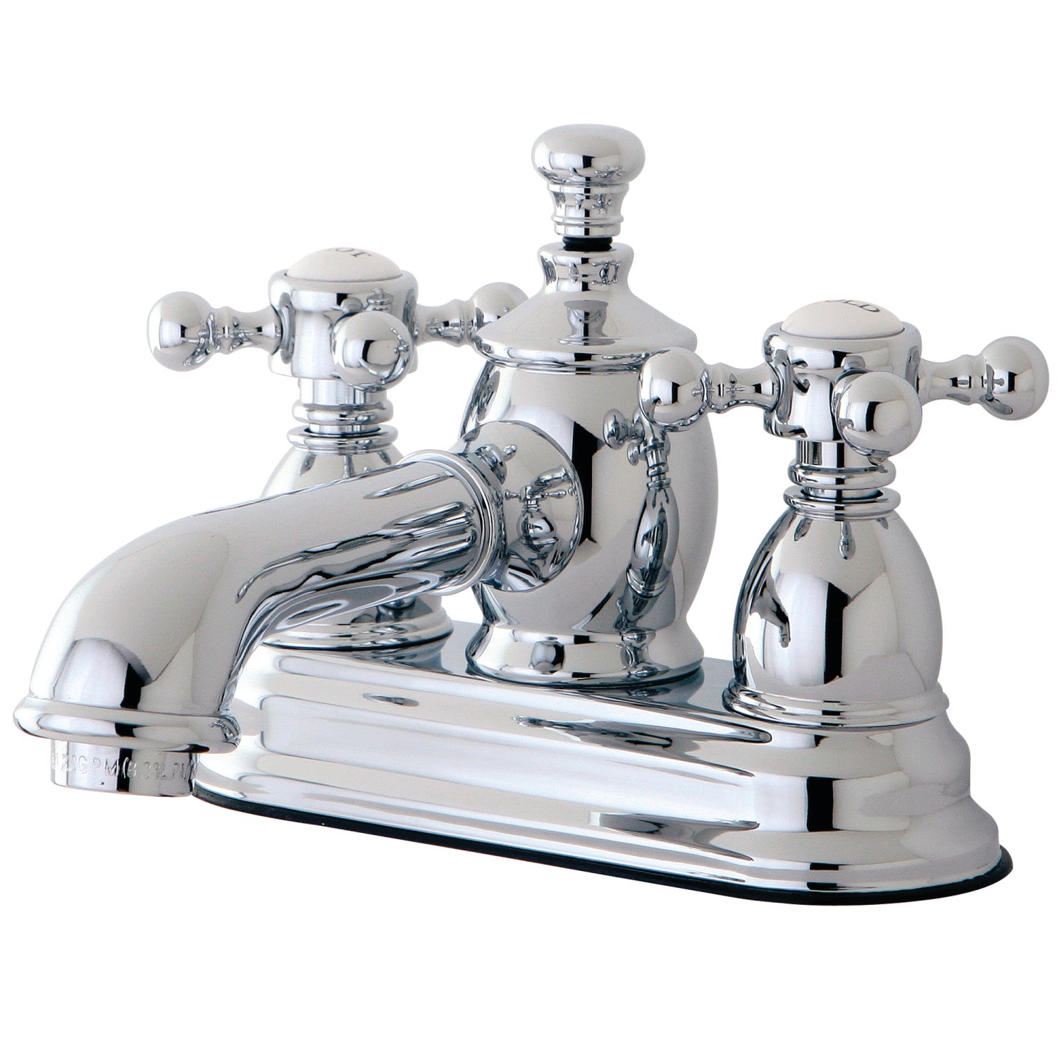 Kingston Tulare KS7001BX - English Country Double-Handle 3-Hole Deck Mount 4-Inch Centerset Bathroom Faucet with Brass Pop-Up, Polished Chrome