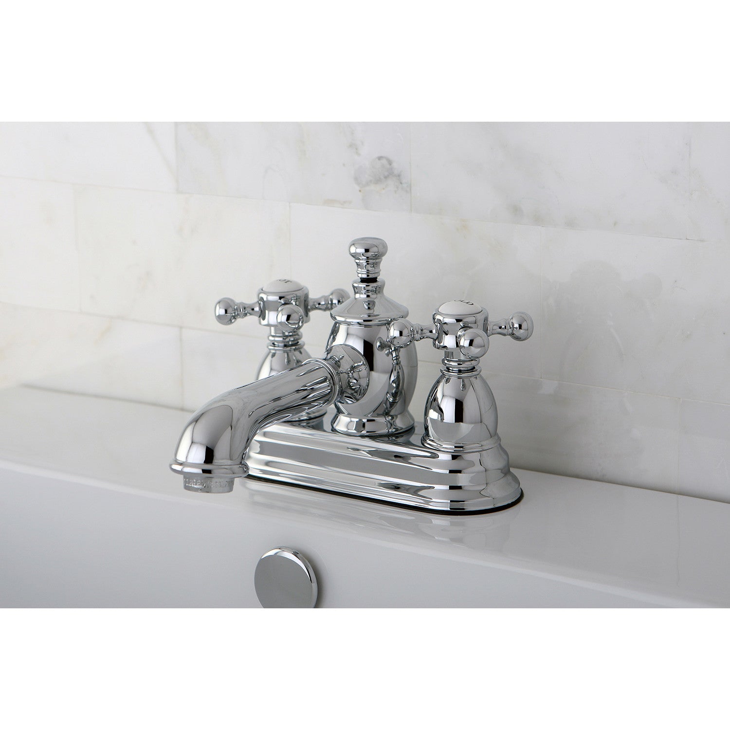 Kingston Tulare KS7001BX - English Country Double-Handle 3-Hole Deck Mount 4-Inch Centerset Bathroom Faucet with Brass Pop-Up, Polished Chrome — thumbnail 2