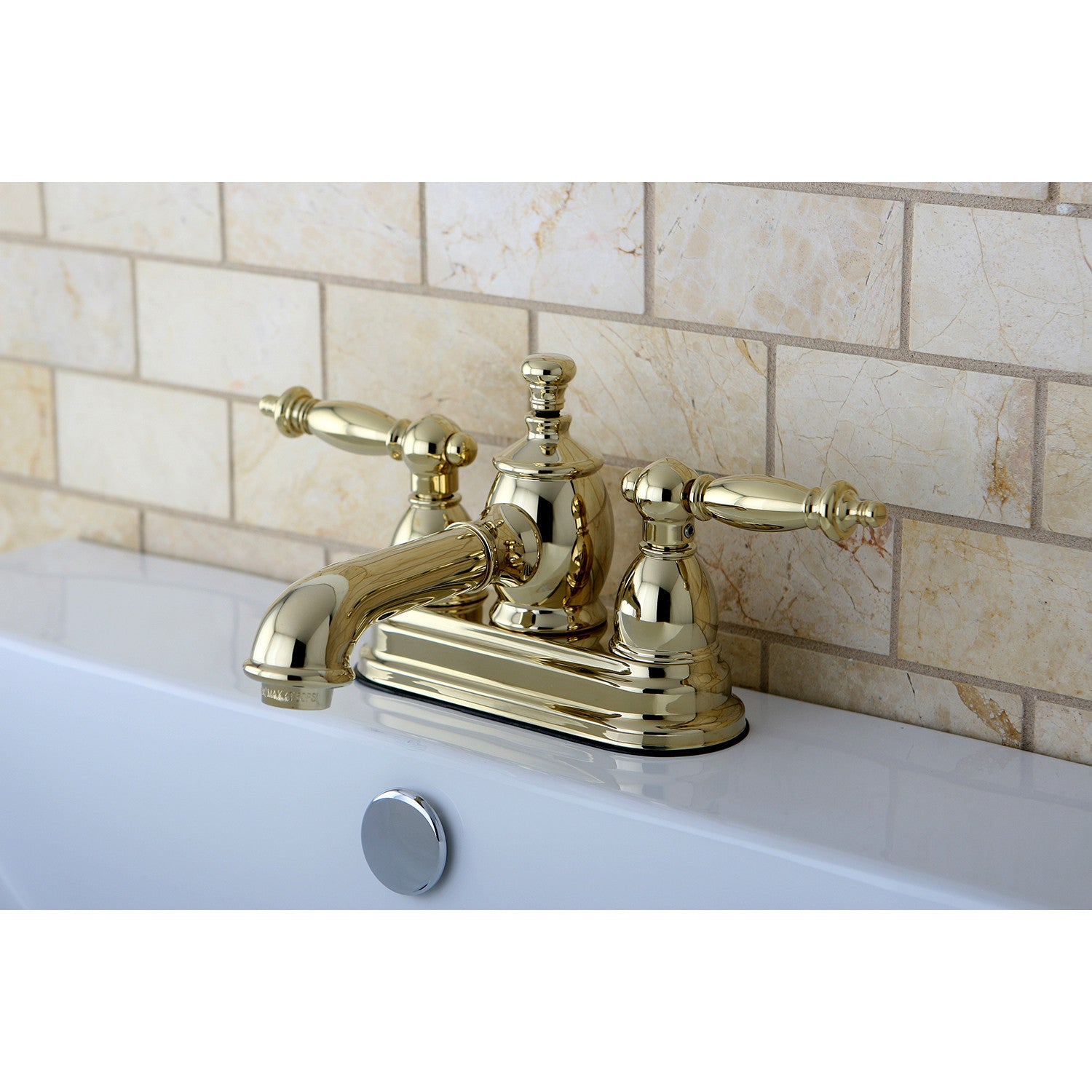 Kingston Tulare KS7002TL - Templeton Double-Handle 3-Hole Deck Mount 4-Inch Centerset Bathroom Faucet with Brass Pop-Up, Polished Brass — thumbnail 3