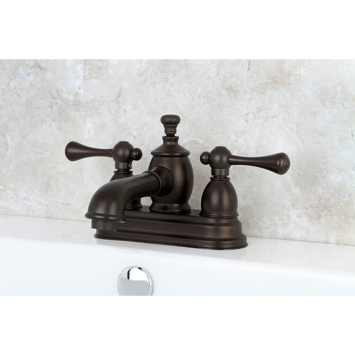 Kingston Tulare KS7005BL - Vintage Double-Handle 3-Hole Deck Mount 4-Inch Centerset Bathroom Faucet with Brass Pop-Up, Oil Rubbed Bronze — thumbnail 2