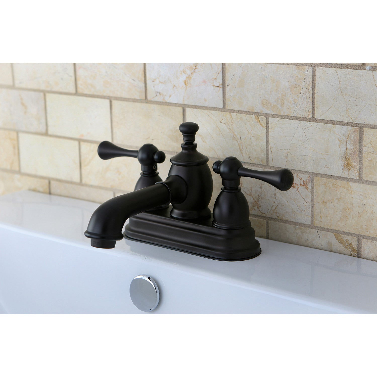Kingston Tulare KS7005BL - Vintage Double-Handle 3-Hole Deck Mount 4-Inch Centerset Bathroom Faucet with Brass Pop-Up, Oil Rubbed Bronze — thumbnail 3