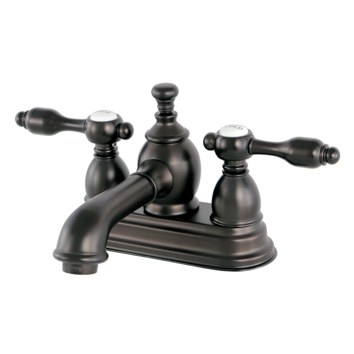 Kingston Tulare KS7005TAL - Tudor Double-Handle 3-Hole Deck Mount 4-Inch Centerset Bathroom Faucet with Brass Pop-Up, Oil Rubbed Bronze