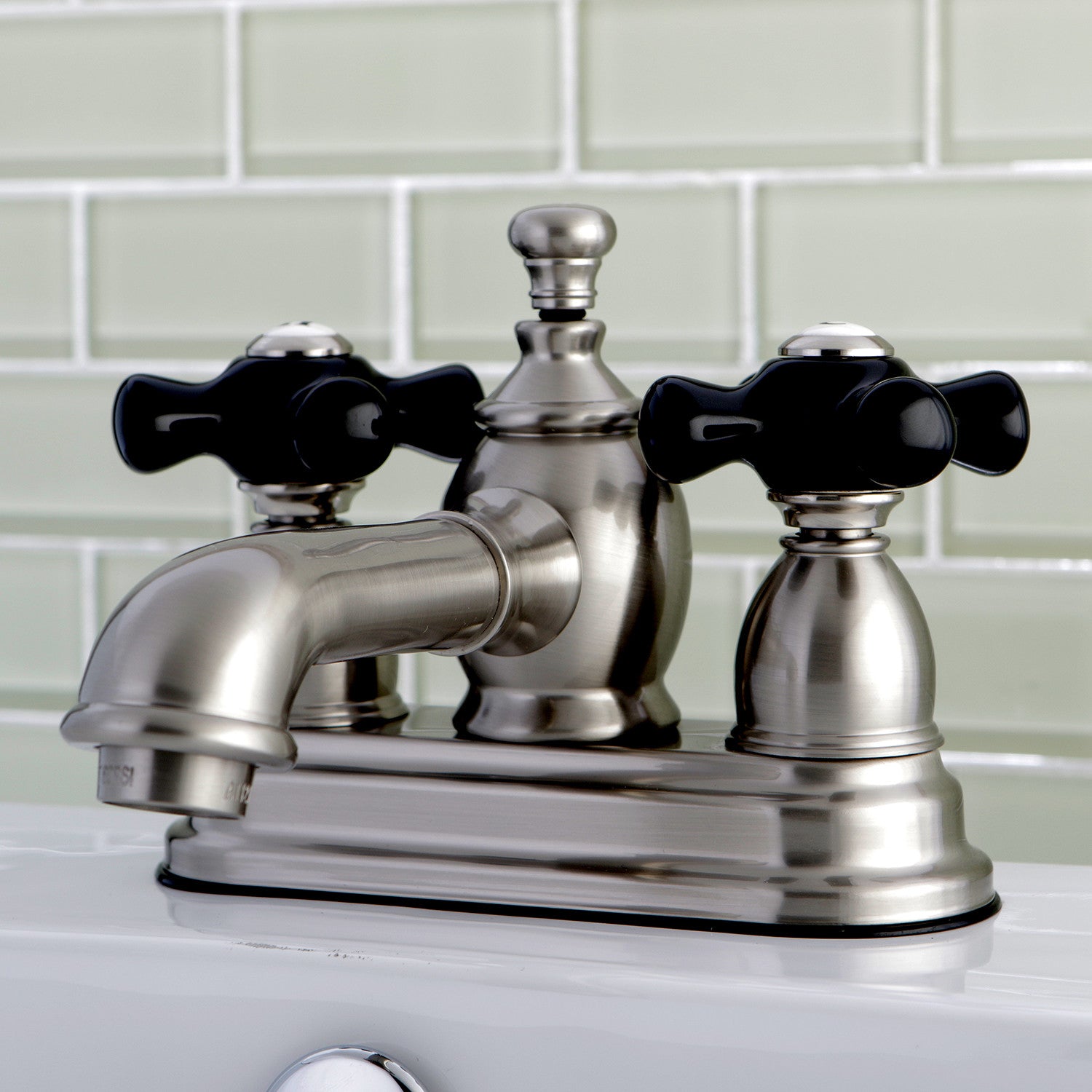 Kingston Tulare KS7008PKX - Duchess Double-Handle 3-Hole Deck Mount 4-Inch Centerset Bathroom Faucet with Brass Pop-Up, Brushed Nickel — thumbnail 2