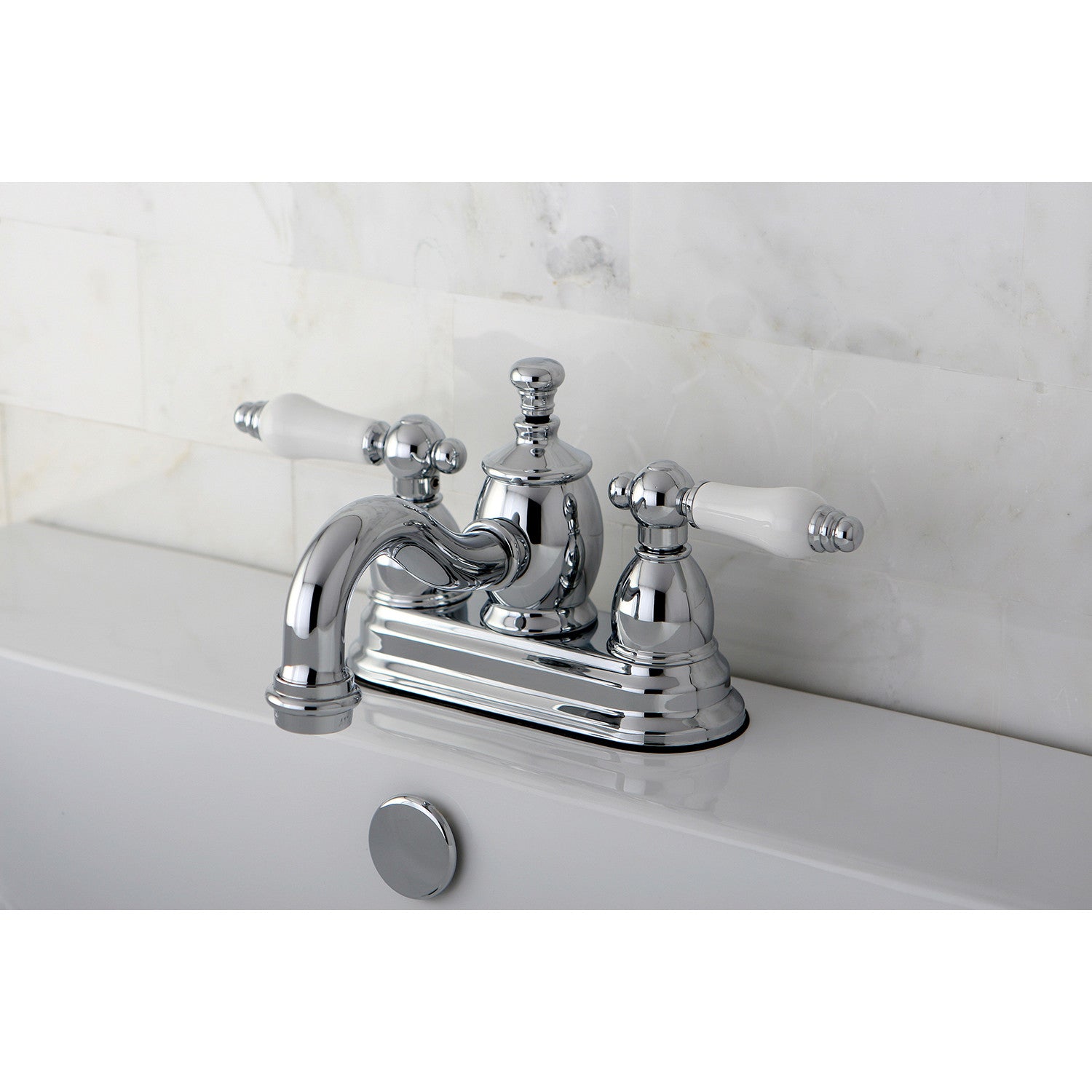 Kingston Heirloom KS7101PL - English Country Double-Handle 3-Hole Deck Mount 4-Inch Centerset Bathroom Faucet with Brass Pop-Up, Polished Chrome — thumbnail 2