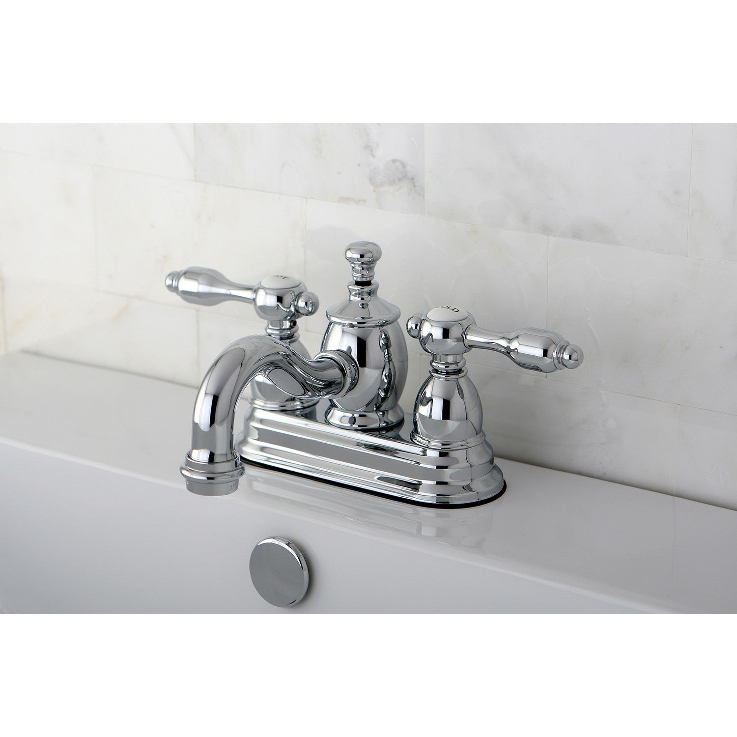 Kingston Heirloom KS7101TAL - Tudor Double-Handle 3-Hole Deck Mount 4-Inch Centerset Bathroom Faucet with Brass Pop-Up, Polished Chrome — thumbnail 2