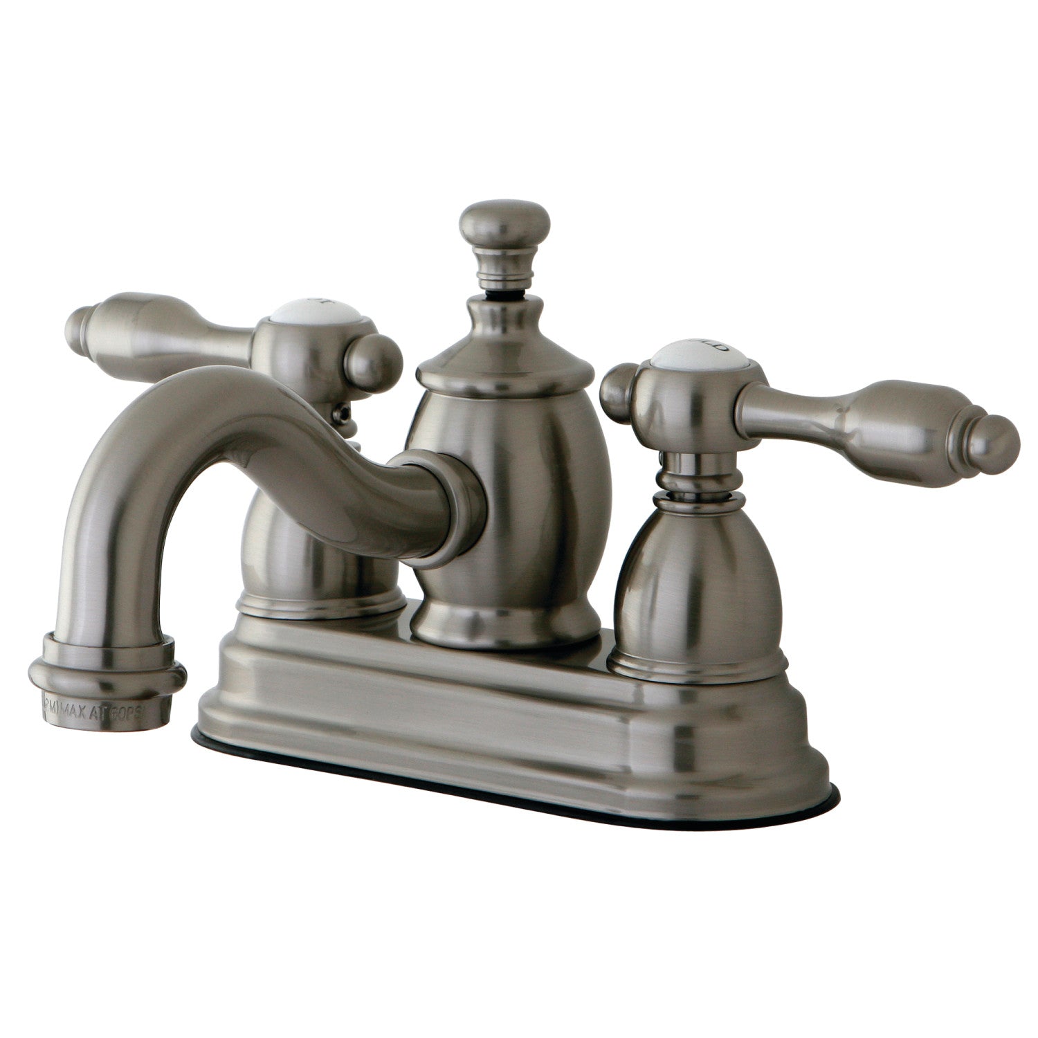 Kingston Heirloom KS7108TAL - Tudor Double-Handle 3-Hole Deck Mount 4-Inch Centerset Bathroom Faucet with Brass Pop-Up, Brushed Nickel