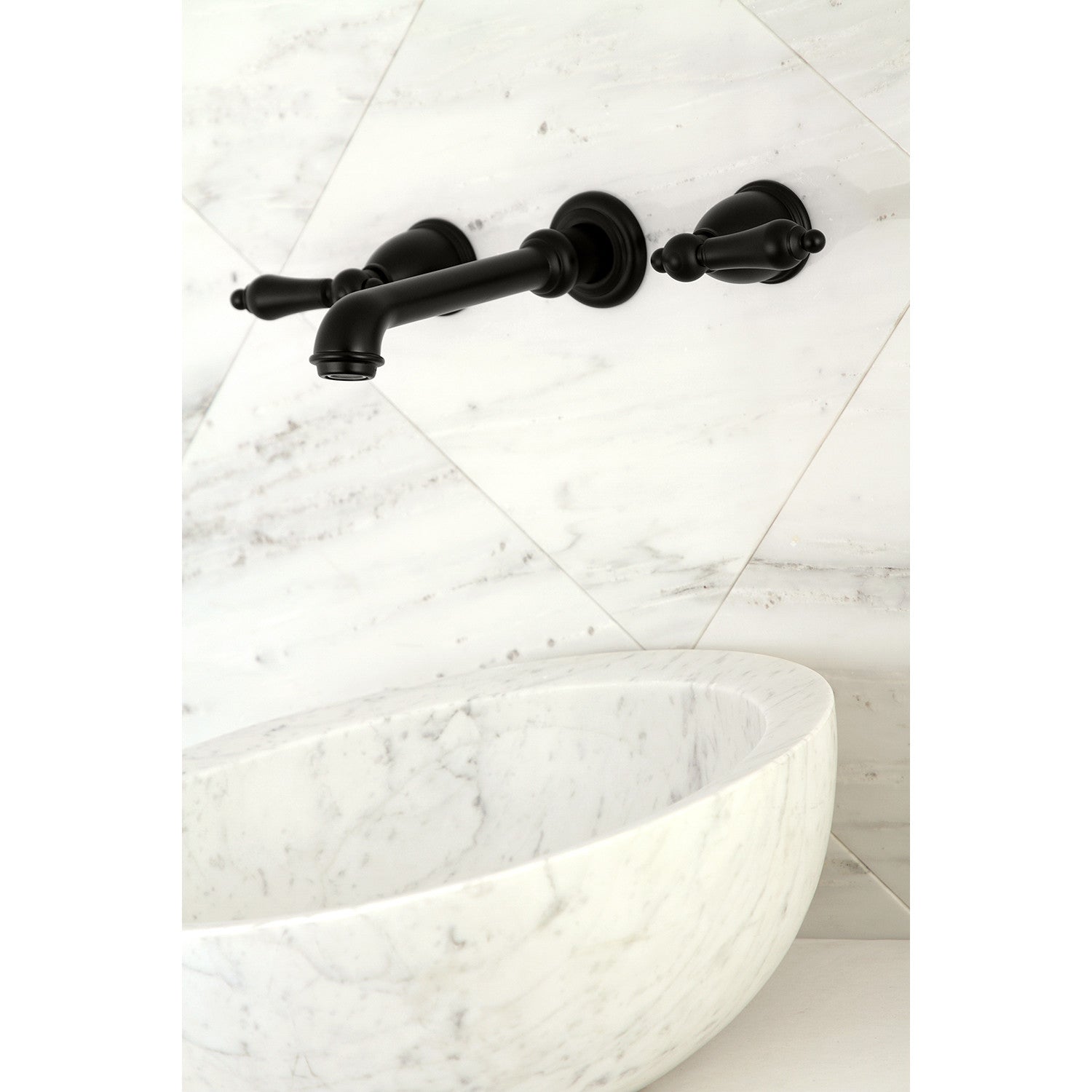 Kingston Tulare KS7120AL - English Country Double-Handle 3-Hole Wall Mount Bathroom Faucet, Matte Black — thumbnail 2