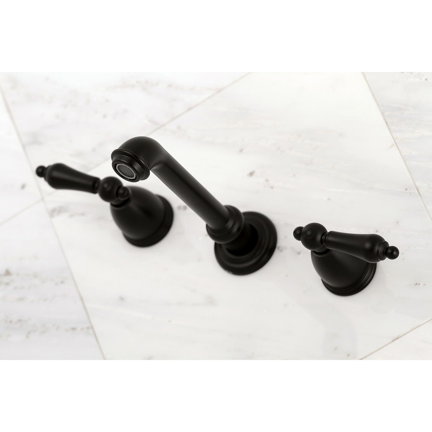 Kingston Tulare KS7120AL - English Country Double-Handle 3-Hole Wall Mount Bathroom Faucet, Matte Black — thumbnail 3
