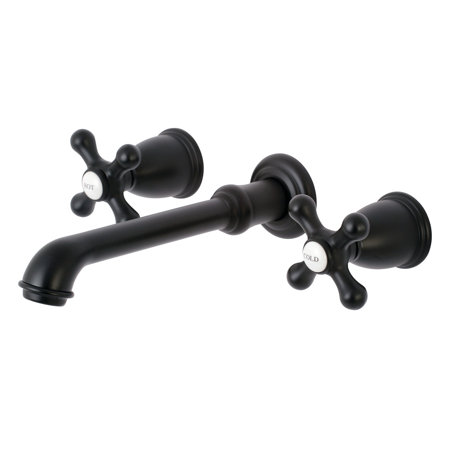 Kingston Tulare KS7120AX - English Country Double-Handle 3-Hole Wall Mount Bathroom Faucet, Matte Black
