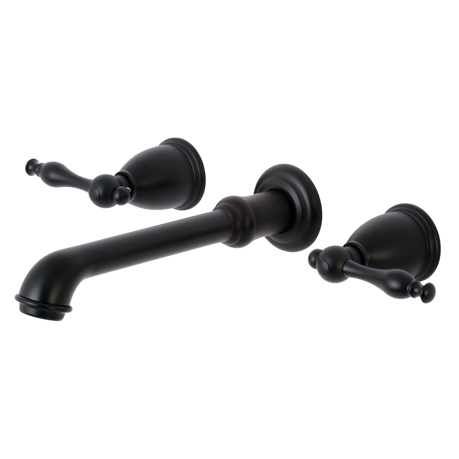 Kingston Tulare KS7120NL - Naples Double-Handle 3-Hole Wall Mount Bathroom Faucet, Matte Black