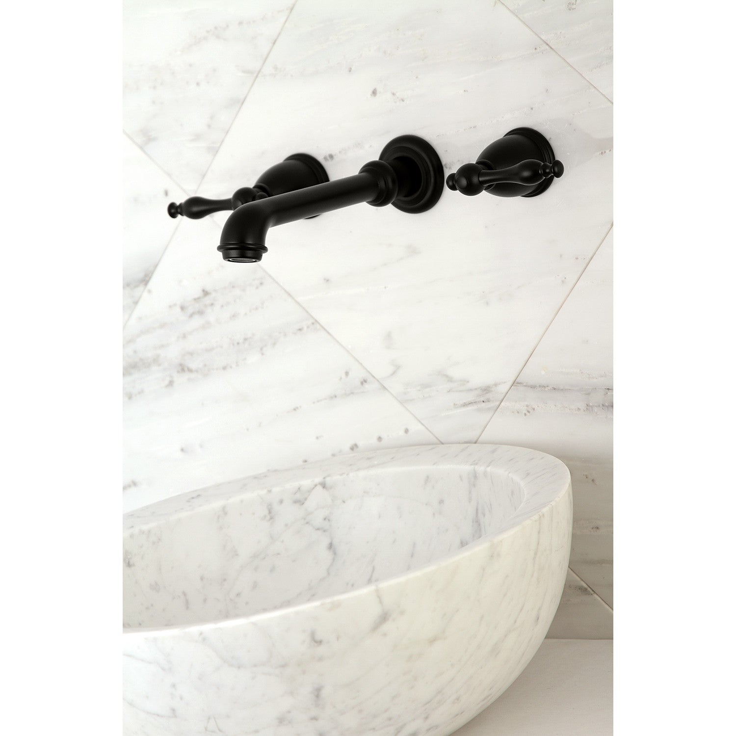 Kingston Tulare KS7120NL - Naples Double-Handle 3-Hole Wall Mount Bathroom Faucet, Matte Black — thumbnail 2