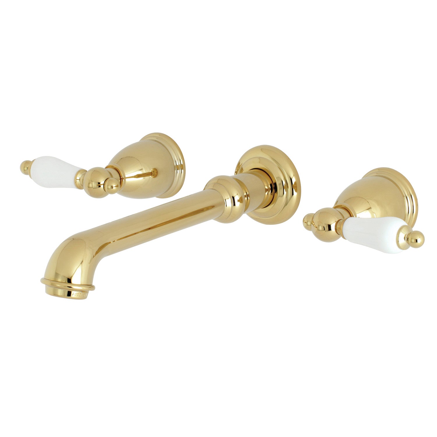Kingston Tulare KS7122PL - English Country Double-Handle 3-Hole Wall Mount Bathroom Faucet, Polished Brass