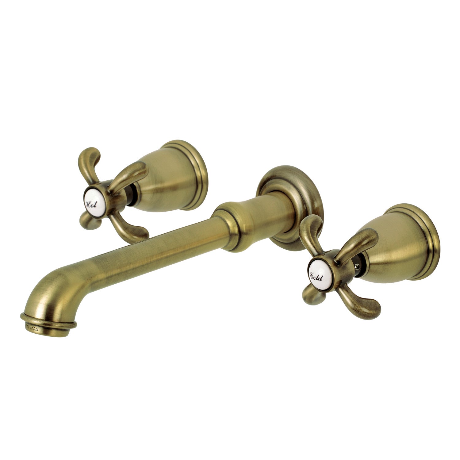 Kingston Tulare KS7123TX - French Country Double-Handle 3-Hole Wall Mount Bathroom Faucet, Antique Brass
