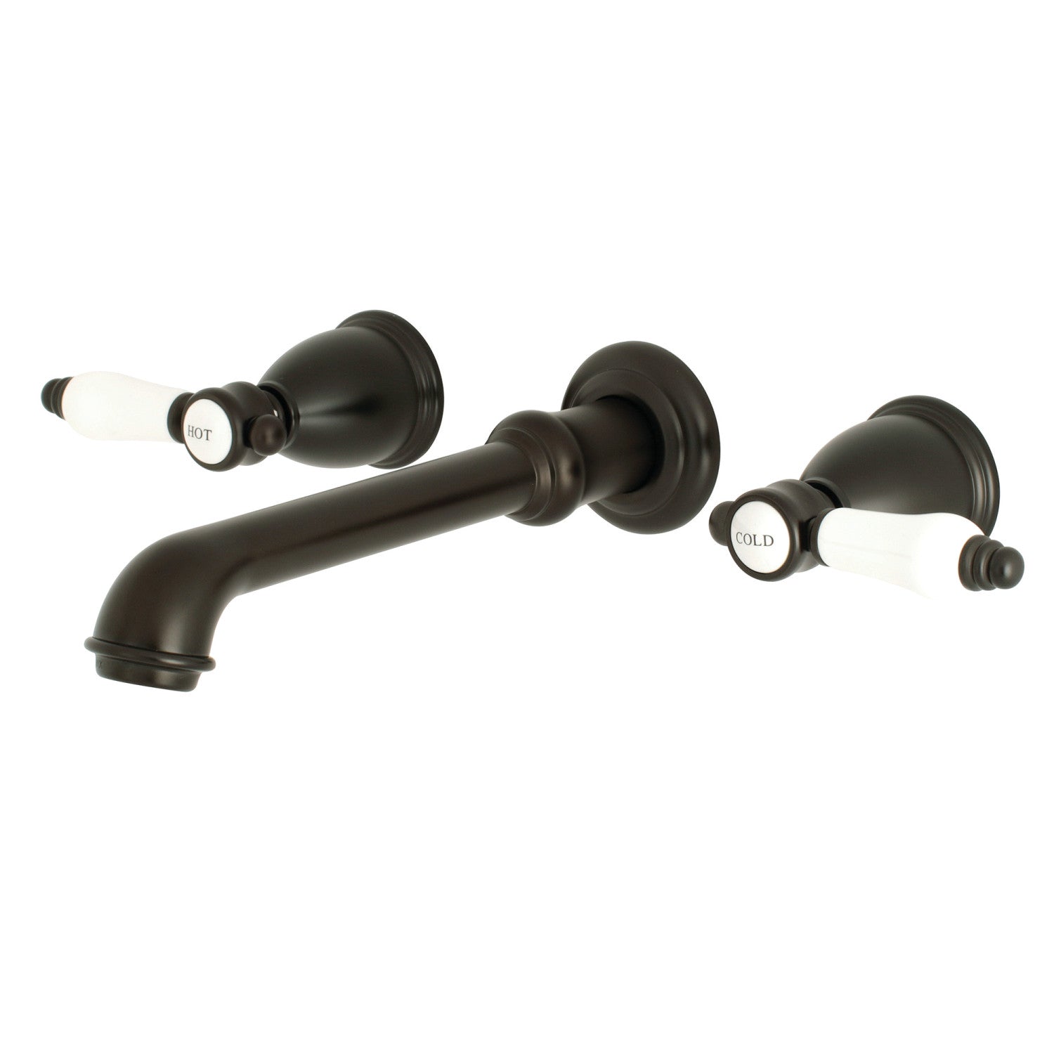 Kingston Tulare KS7125BPL - Bel-Air Double-Handle 3-Hole Wall Mount Bathroom Faucet, Oil Rubbed Bronze