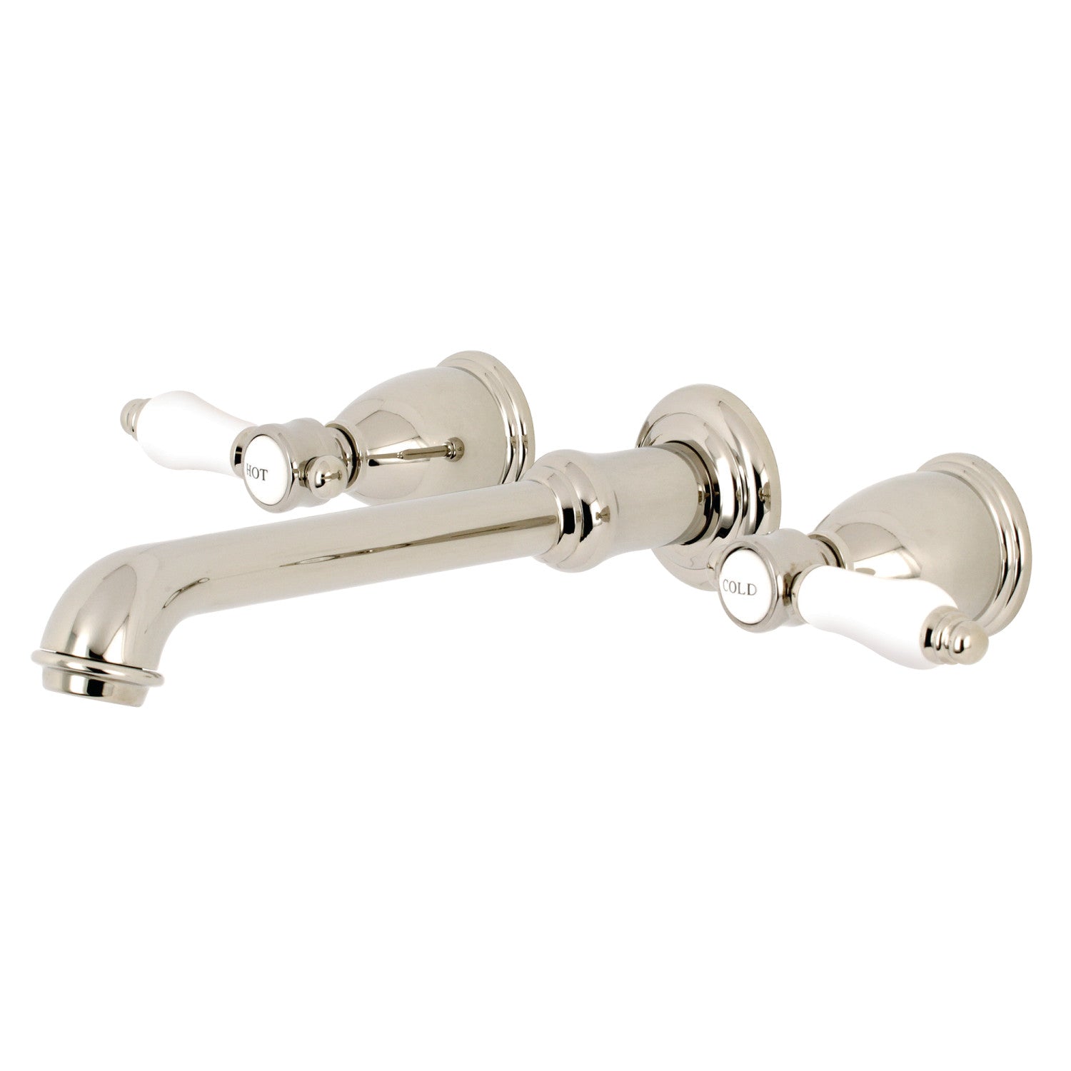 Kingston Tulare KS7126BPL - Bel-Air Double-Handle 3-Hole Wall Mount Bathroom Faucet, Polished Nickel