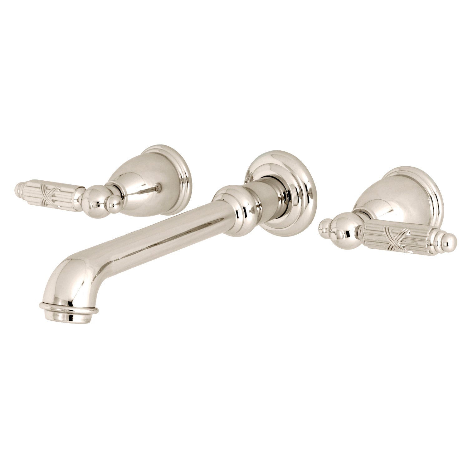 Kingston Tulare KS7126GL - Georgian Double-Handle 3-Hole Wall Mount Bathroom Faucet, Polished Nickel