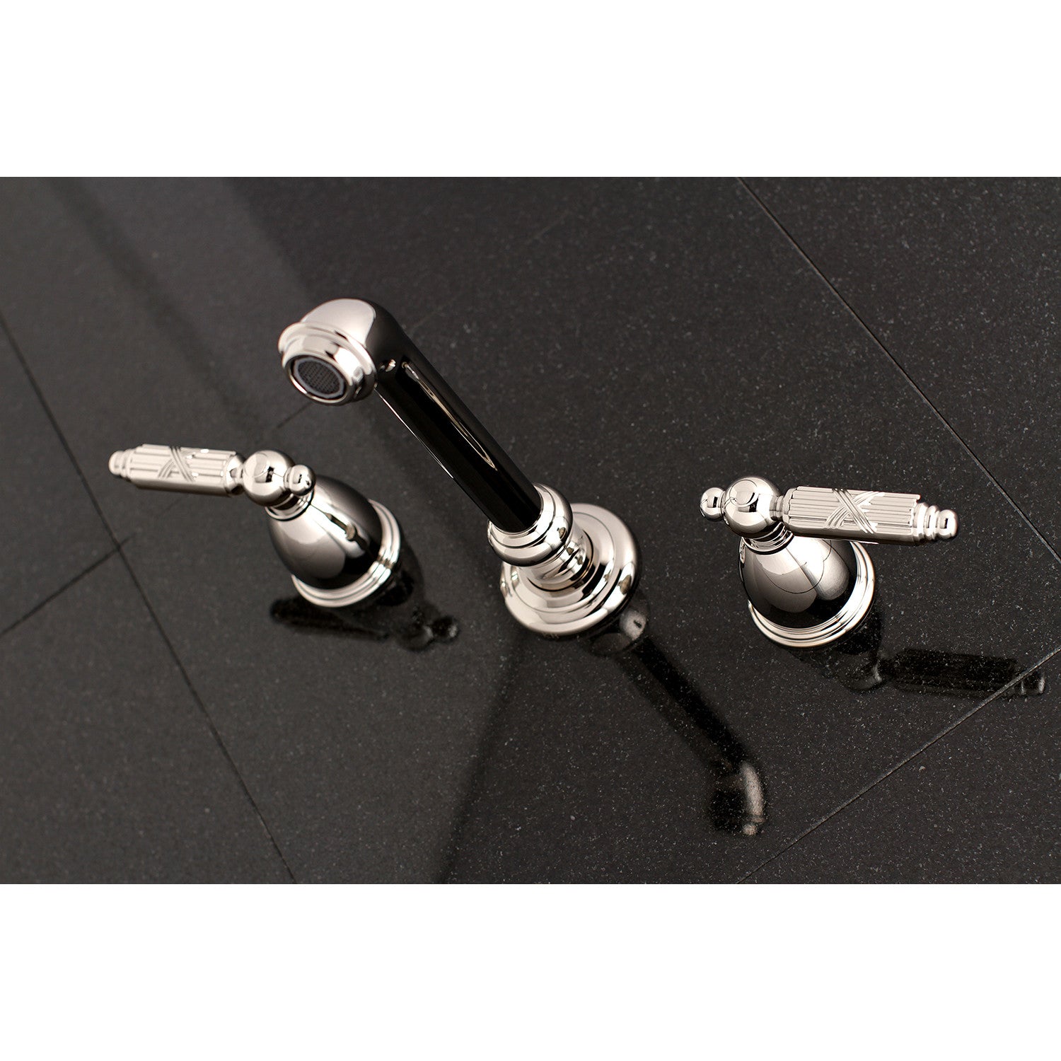 Kingston Tulare KS7126GL - Georgian Double-Handle 3-Hole Wall Mount Bathroom Faucet, Polished Nickel — thumbnail 2