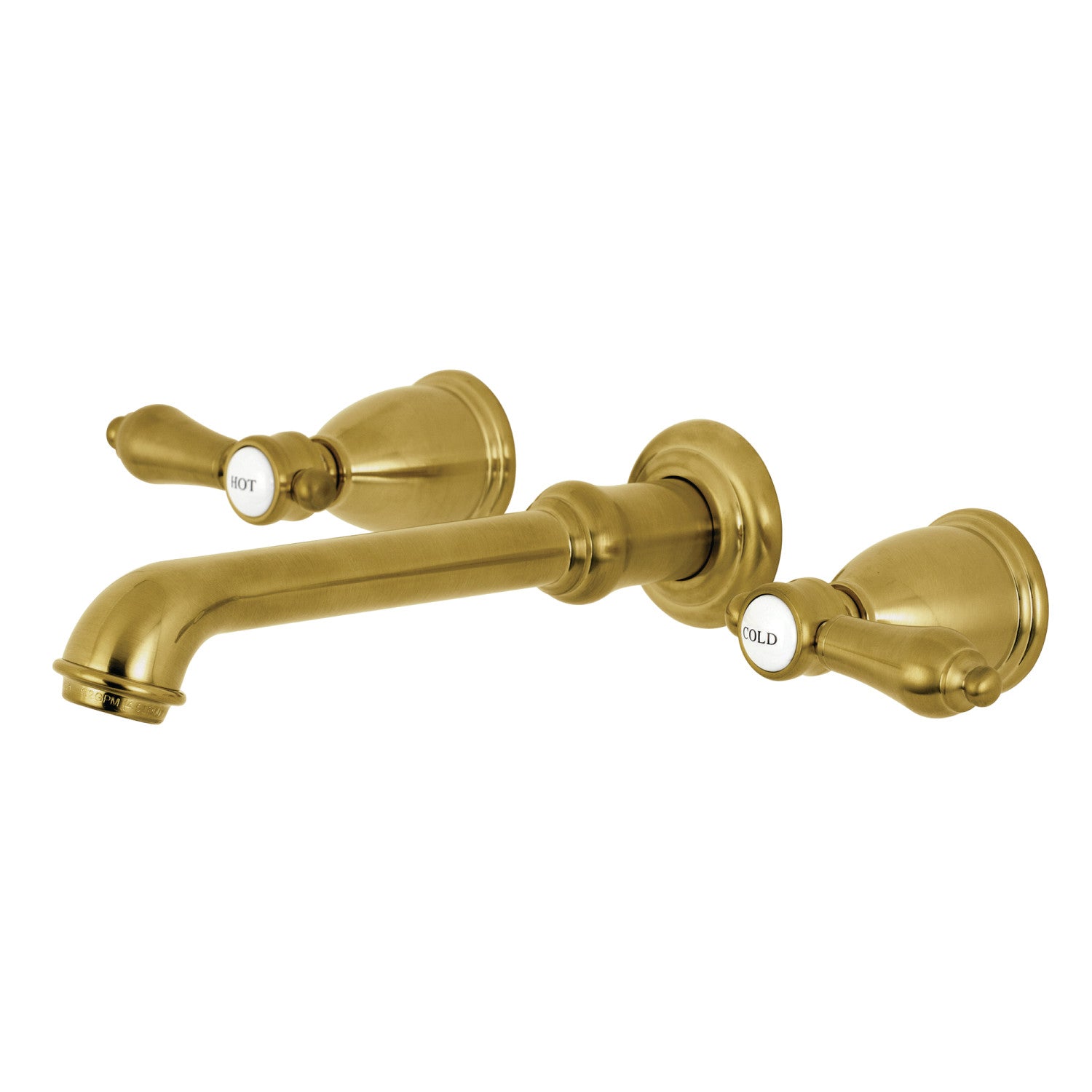 Kingston Tulare KS7127BAL - Heirloom Double-Handle 3-Hole Wall Mount Bathroom Faucet, Brushed Brass