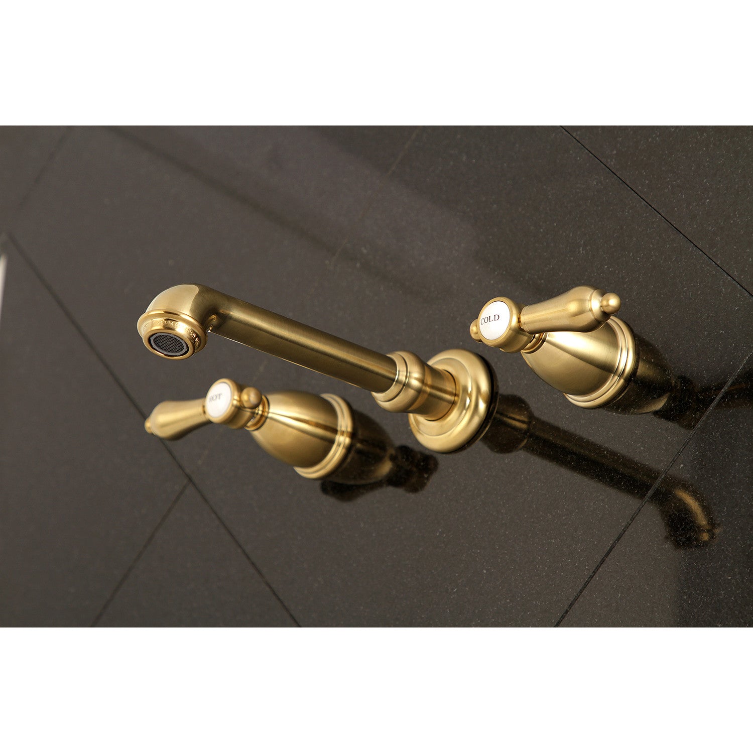 Kingston Tulare KS7127BAL - Heirloom Double-Handle 3-Hole Wall Mount Bathroom Faucet, Brushed Brass — thumbnail 3