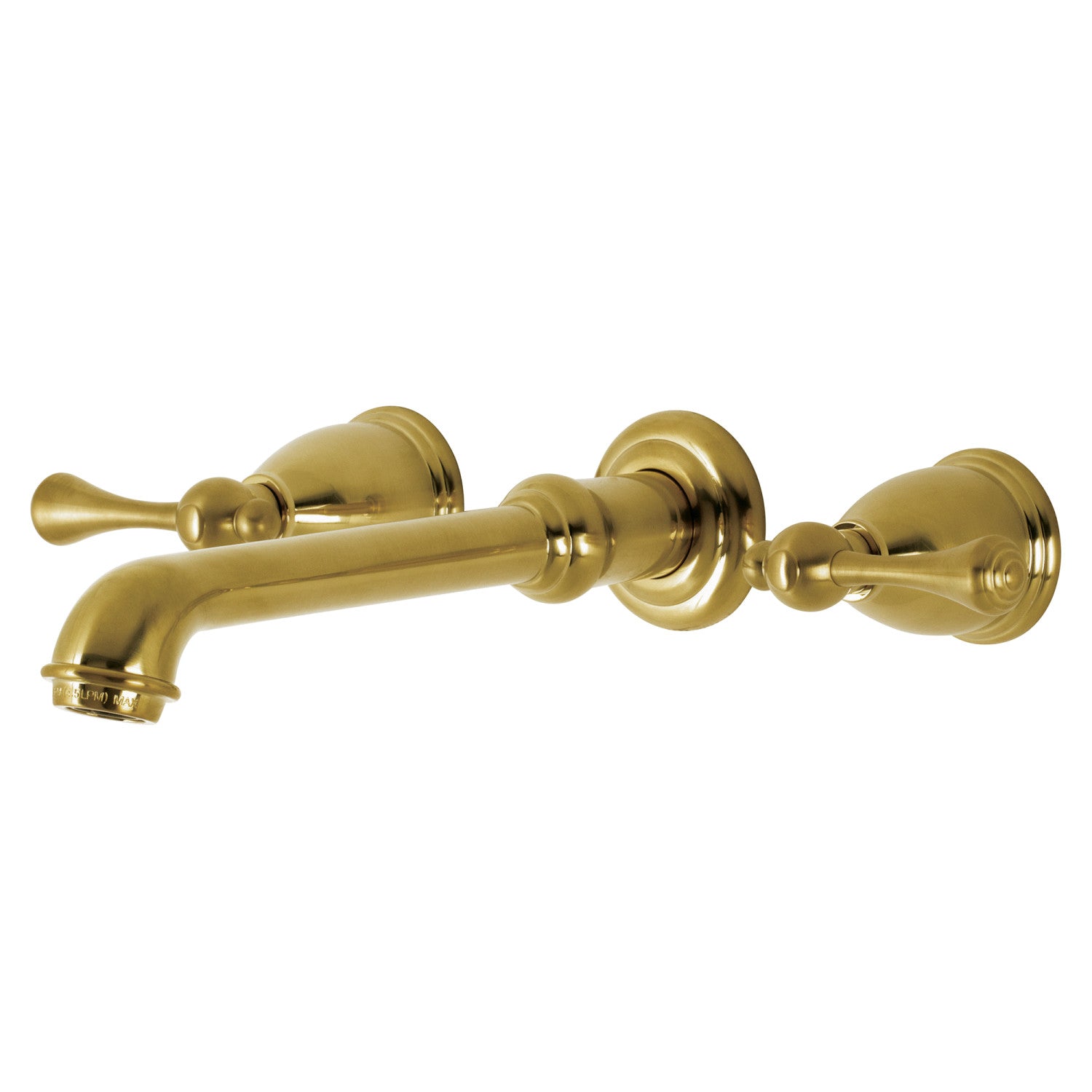 Kingston Tulare KS7127BL - English Country Double-Handle 3-Hole Wall Mount Bathroom Faucet, Brushed Brass