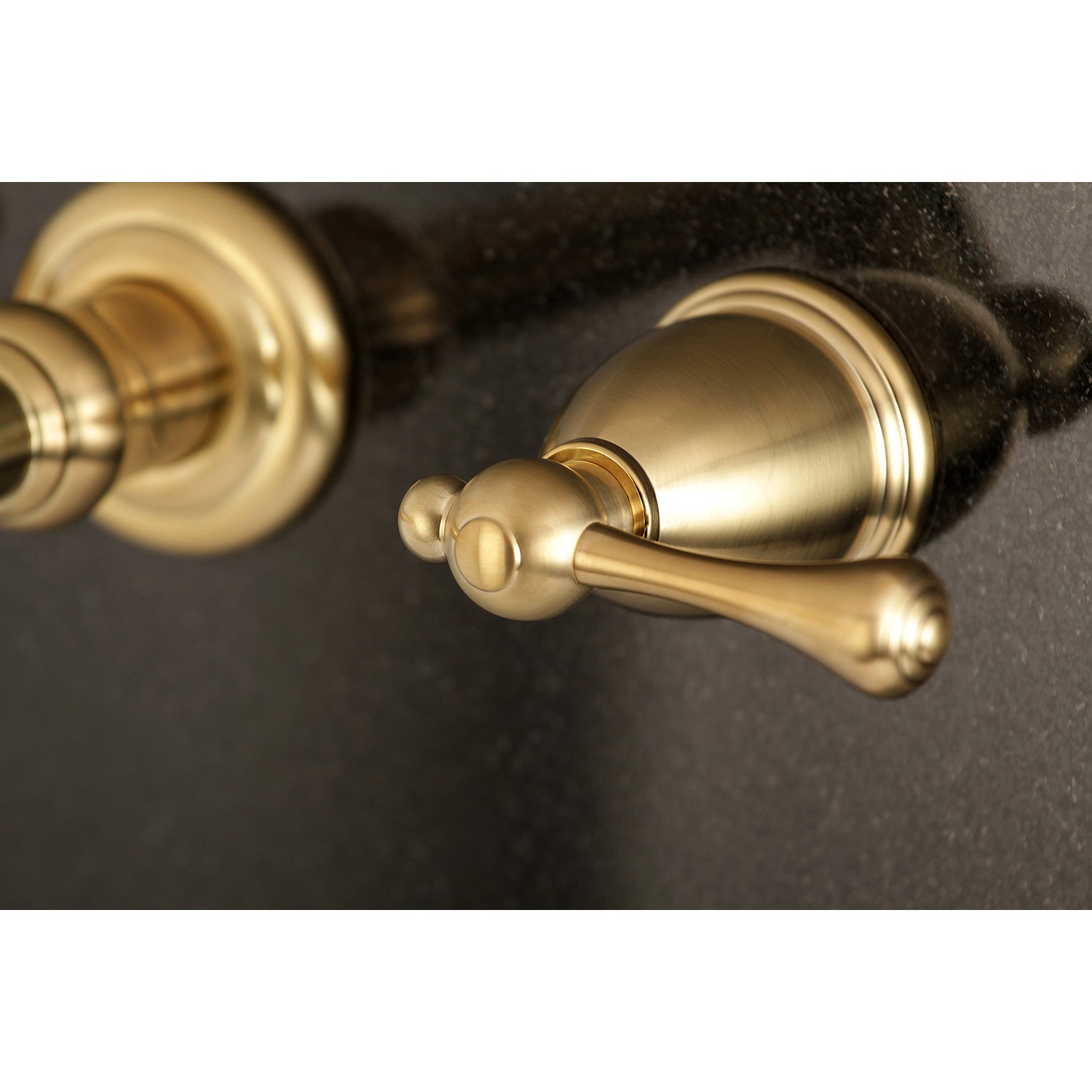 Kingston Tulare KS7127BL - English Country Double-Handle 3-Hole Wall Mount Bathroom Faucet, Brushed Brass — thumbnail 2