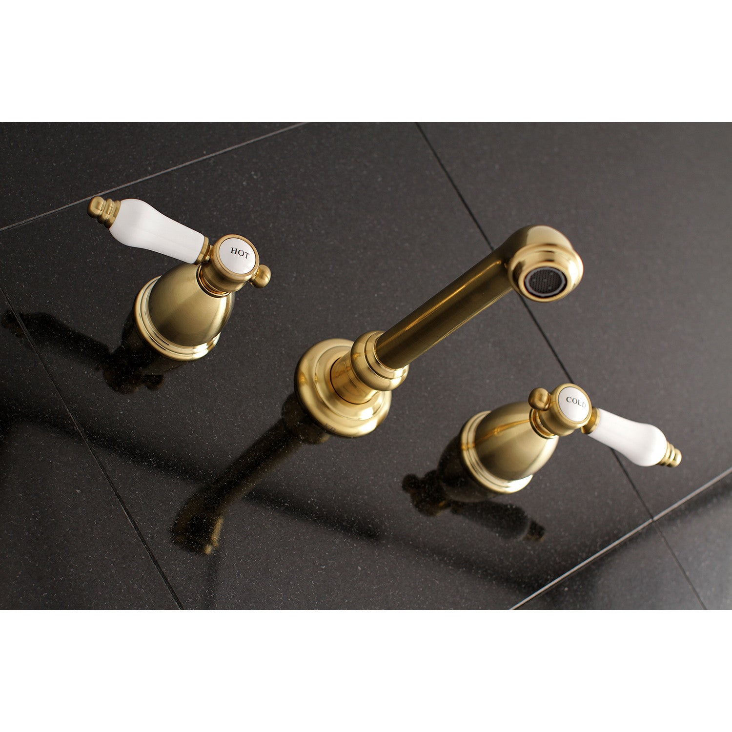 Kingston Tulare KS7127BPL - Bel-Air Double-Handle 3-Hole Wall Mount Bathroom Faucet, Brushed Brass — thumbnail 2