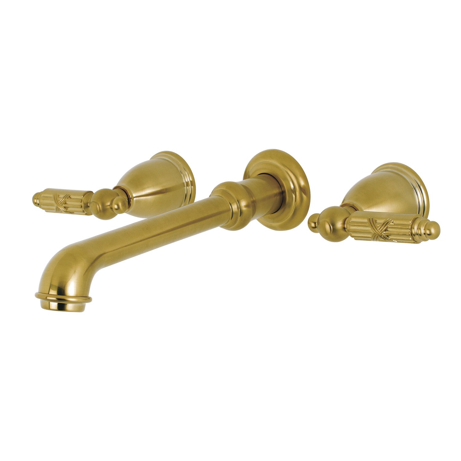 Kingston Tulare KS7127GL - Georgian Double-Handle 3-Hole Wall Mount Bathroom Faucet, Brushed Brass