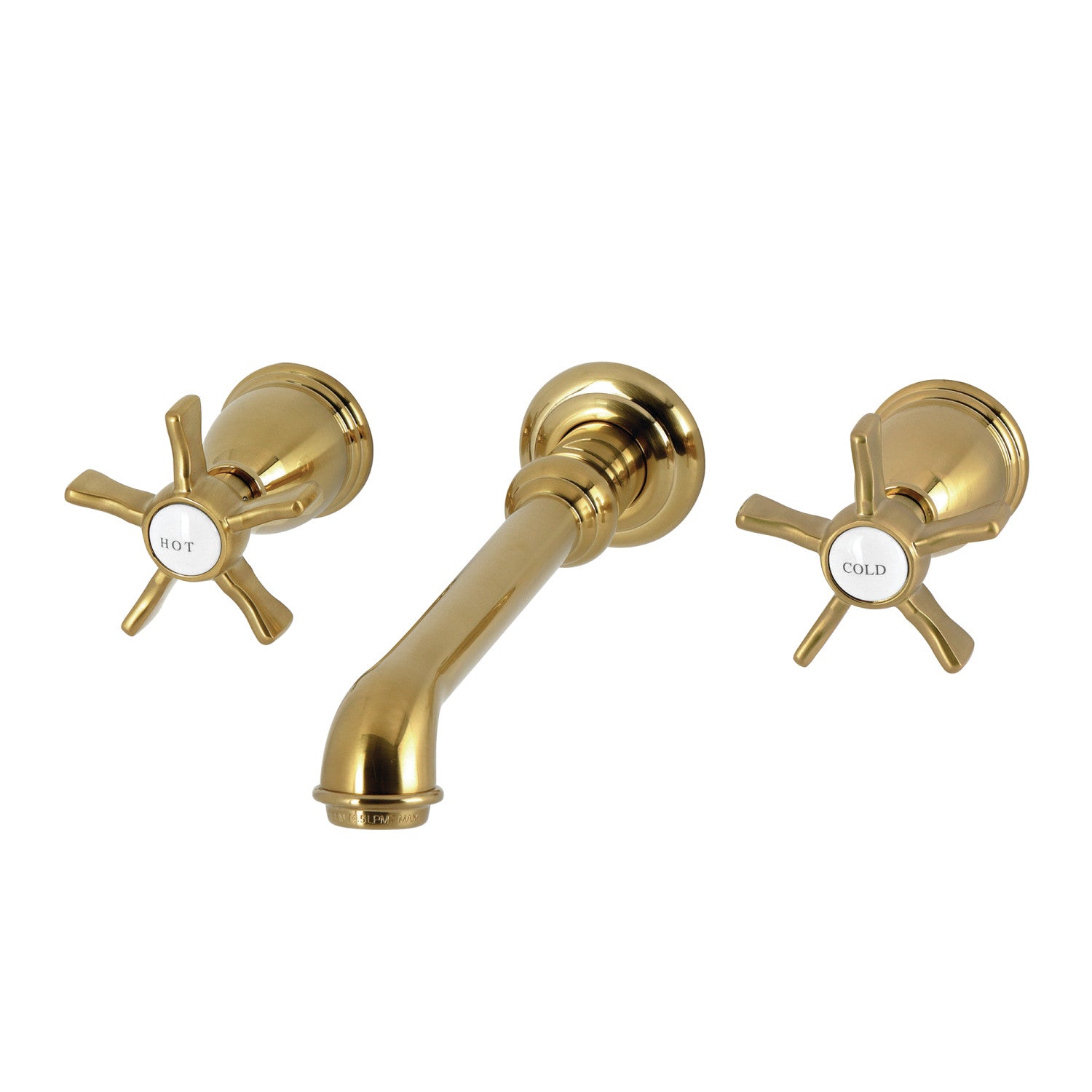 Kingston Tulare KS7127NX - Hamilton Double-Handle 3-Hole Wall Mount Bathroom Faucet, Brushed Brass