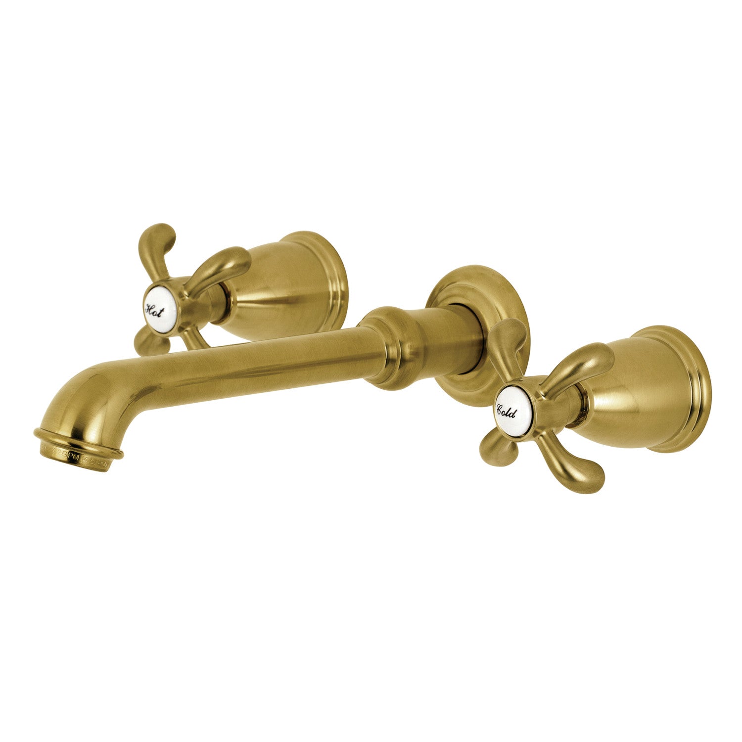 Kingston Tulare KS7127TX - French Country Double-Handle 3-Hole Wall Mount Bathroom Faucet, Brushed Brass