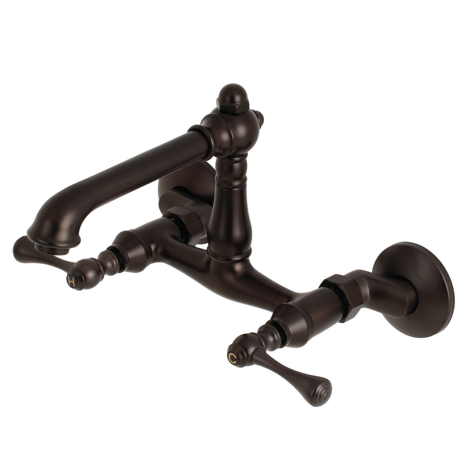Kingston Tulare KS7225BL - English Country Two-Handle 2-Hole Wall Mount Bridge Kitchen Faucet, Oil Rubbed Bronze