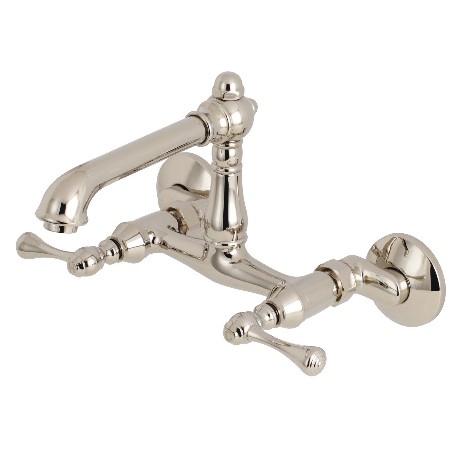Kingston Tulare KS7226BL - English Country Two-Handle 2-Hole Wall Mount Bridge Kitchen Faucet, Polished Nickel