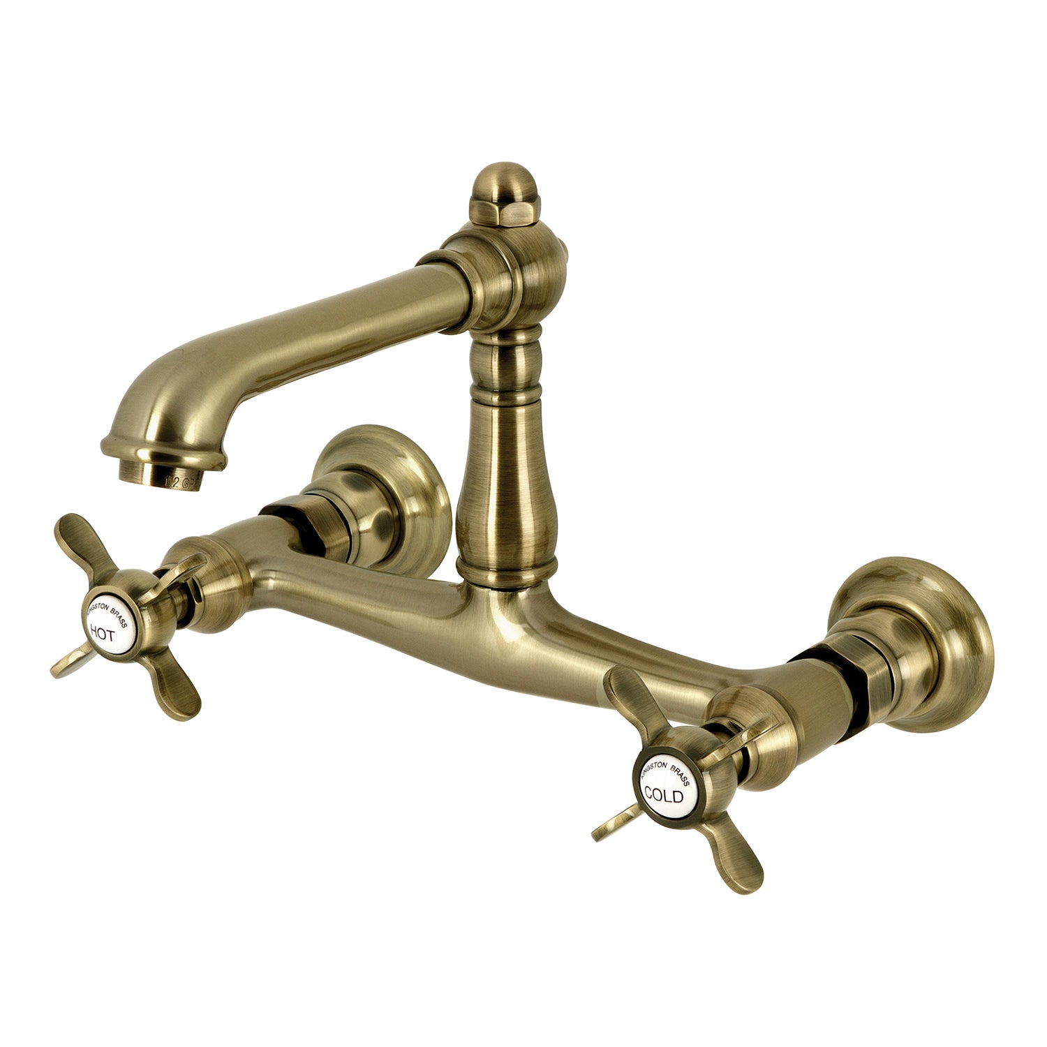 Kingston Heirloom KS7243BEX - Essex Double-Handle 2-Hole Wall Mount Bathroom Faucet, Antique Brass
