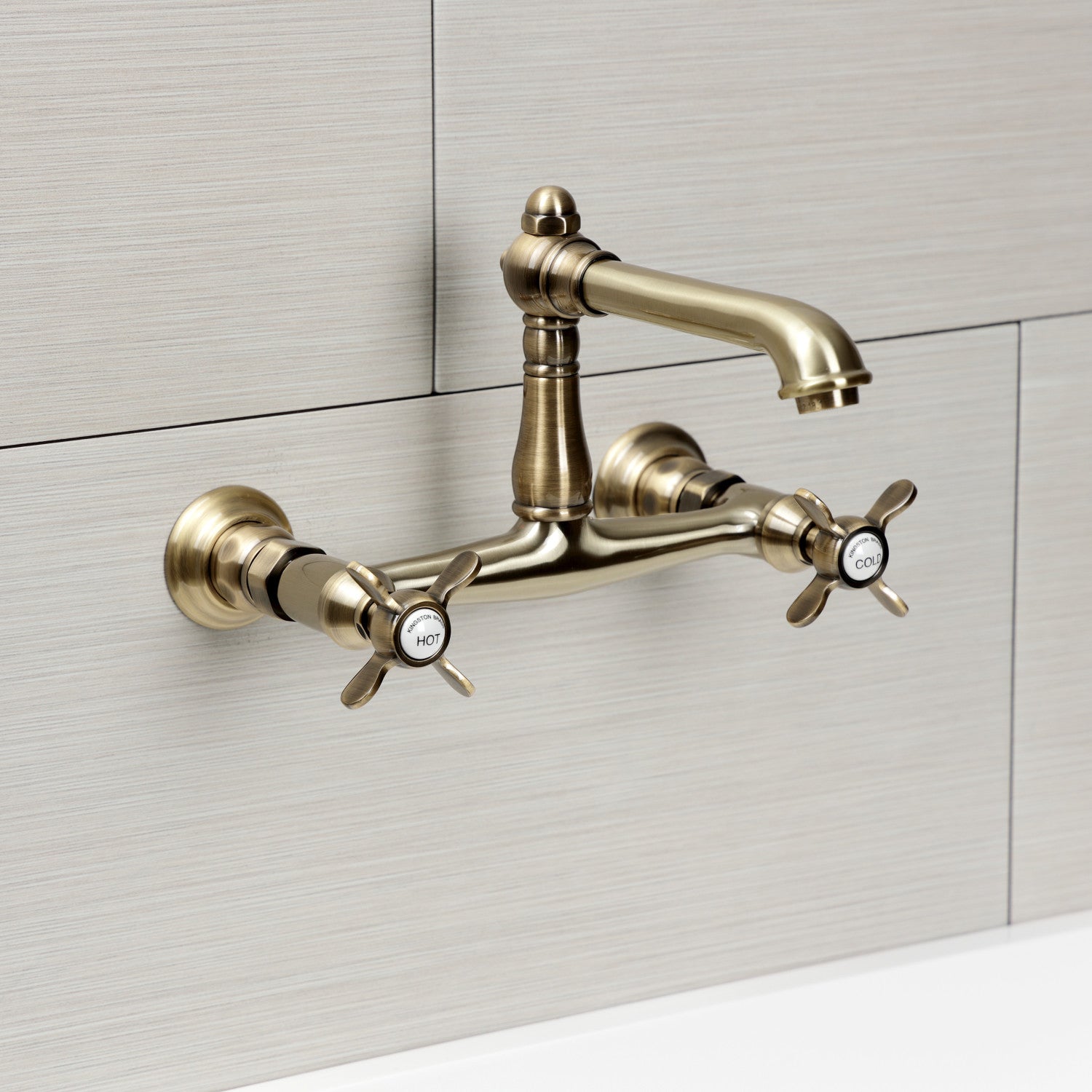 Kingston Heirloom KS7243BEX - Essex Double-Handle 2-Hole Wall Mount Bathroom Faucet, Antique Brass — thumbnail 2