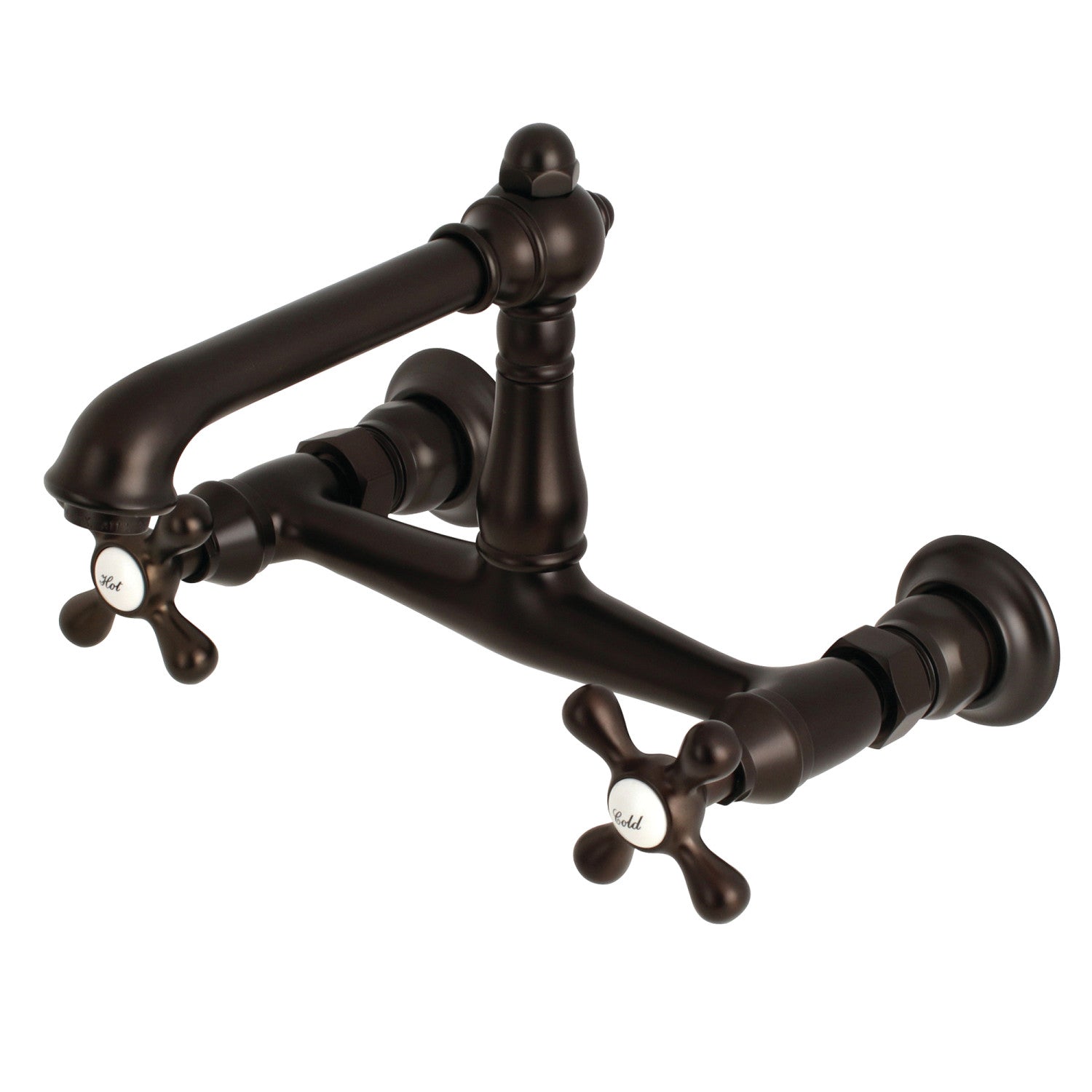 Kingston Heirloom KS7245AX - English Country Double-Handle 2-Hole Wall Mount Bathroom Faucet, Oil Rubbed Bronze