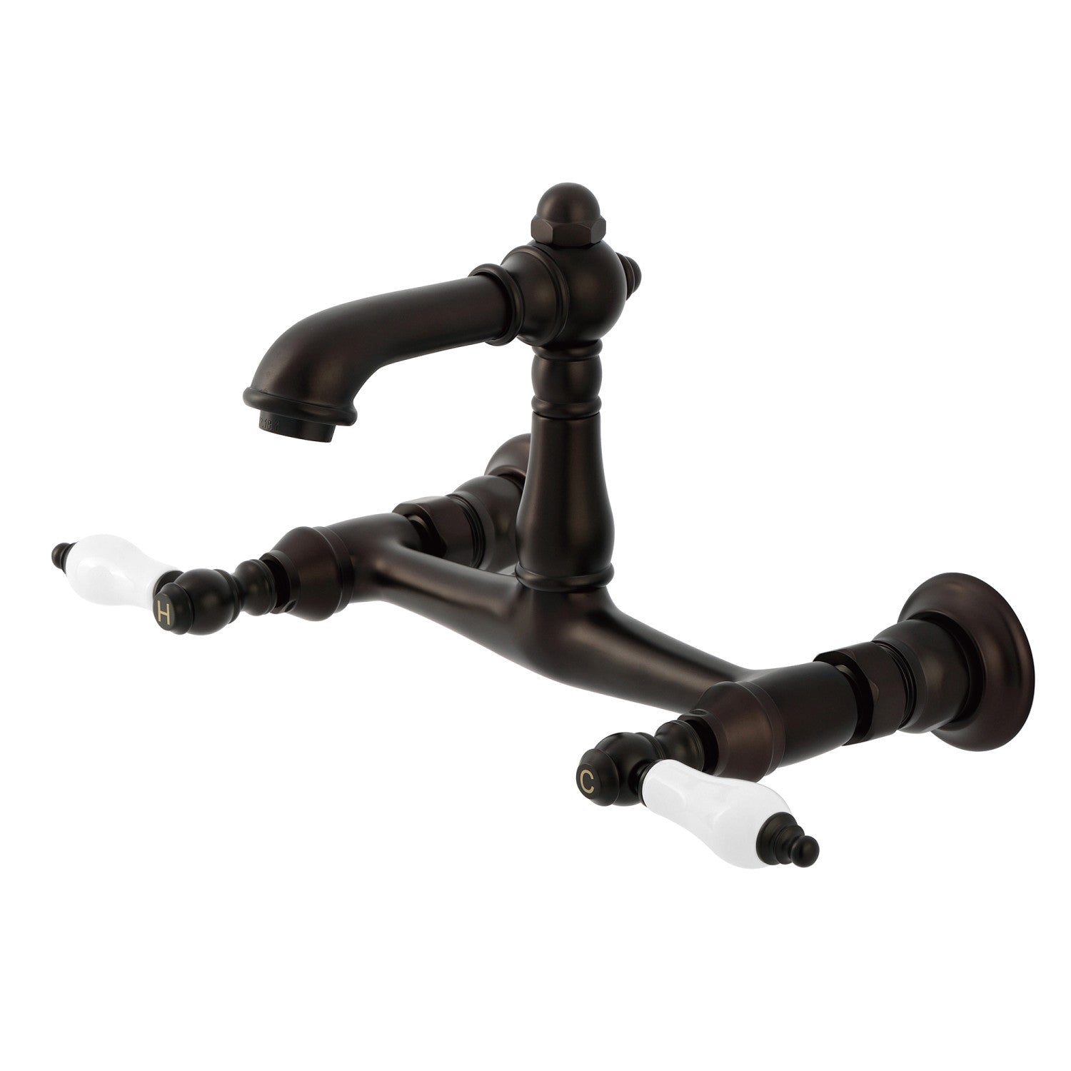 Kingston Heirloom KS7255PL - English Country Double-Handle 2-Hole Wall Mount Bathroom Faucet, Oil Rubbed Bronze