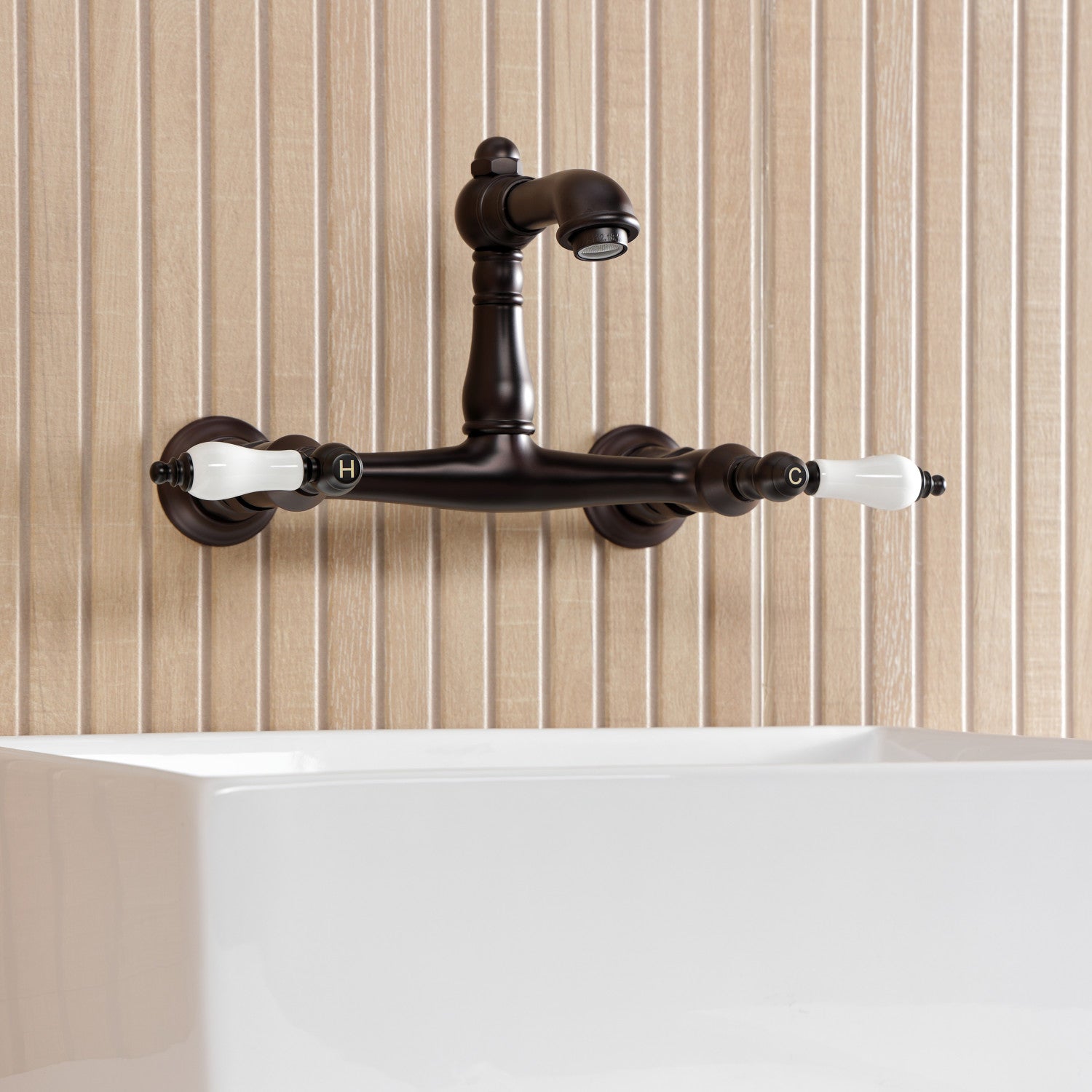 Kingston Heirloom KS7255PL - English Country Double-Handle 2-Hole Wall Mount Bathroom Faucet, Oil Rubbed Bronze — thumbnail 3