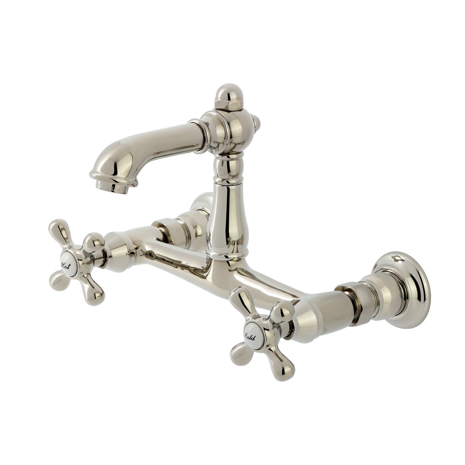 Kingston Heirloom KS7256AX - English Country Double-Handle 2-Hole Wall Mount Bathroom Faucet, Polished Nickel