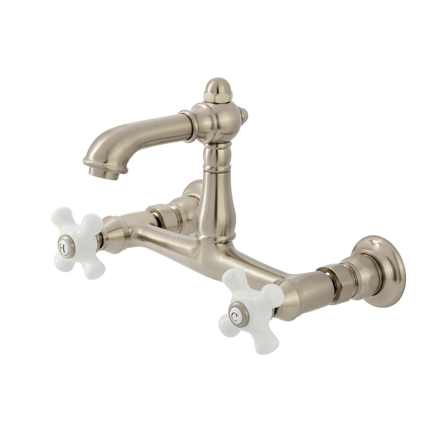 Kingston Heirloom KS7258PX - English Country Double-Handle 2-Hole Wall Mount Bathroom Faucet, Brushed Nickel — image 1