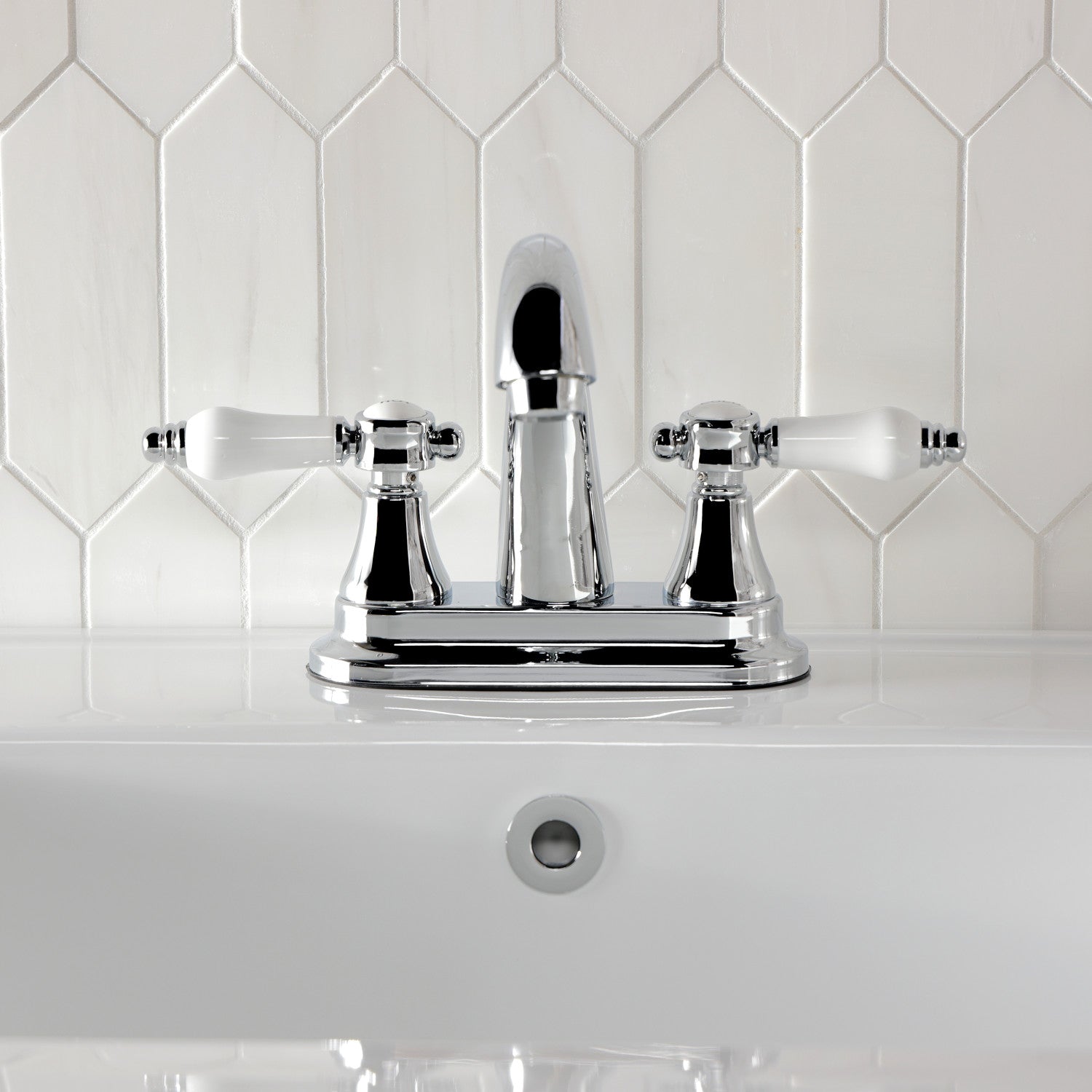 Kingston Heirloom KS7611BPL - Bel-Air Double-Handle 3-Hole Deck Mount 4-Inch Centerset Bathroom Faucet with Brass Pop-Up, Polished Chrome — thumbnail 3