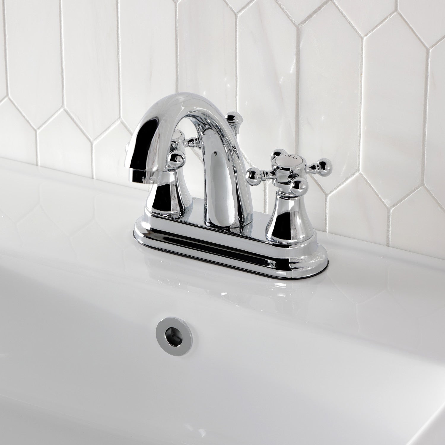 Kingston Tulare KS7611BX - English Country Double-Handle 3-Hole Deck Mount 4-Inch Centerset Bathroom Faucet with Brass Pop-Up, Polished Chrome — thumbnail 2