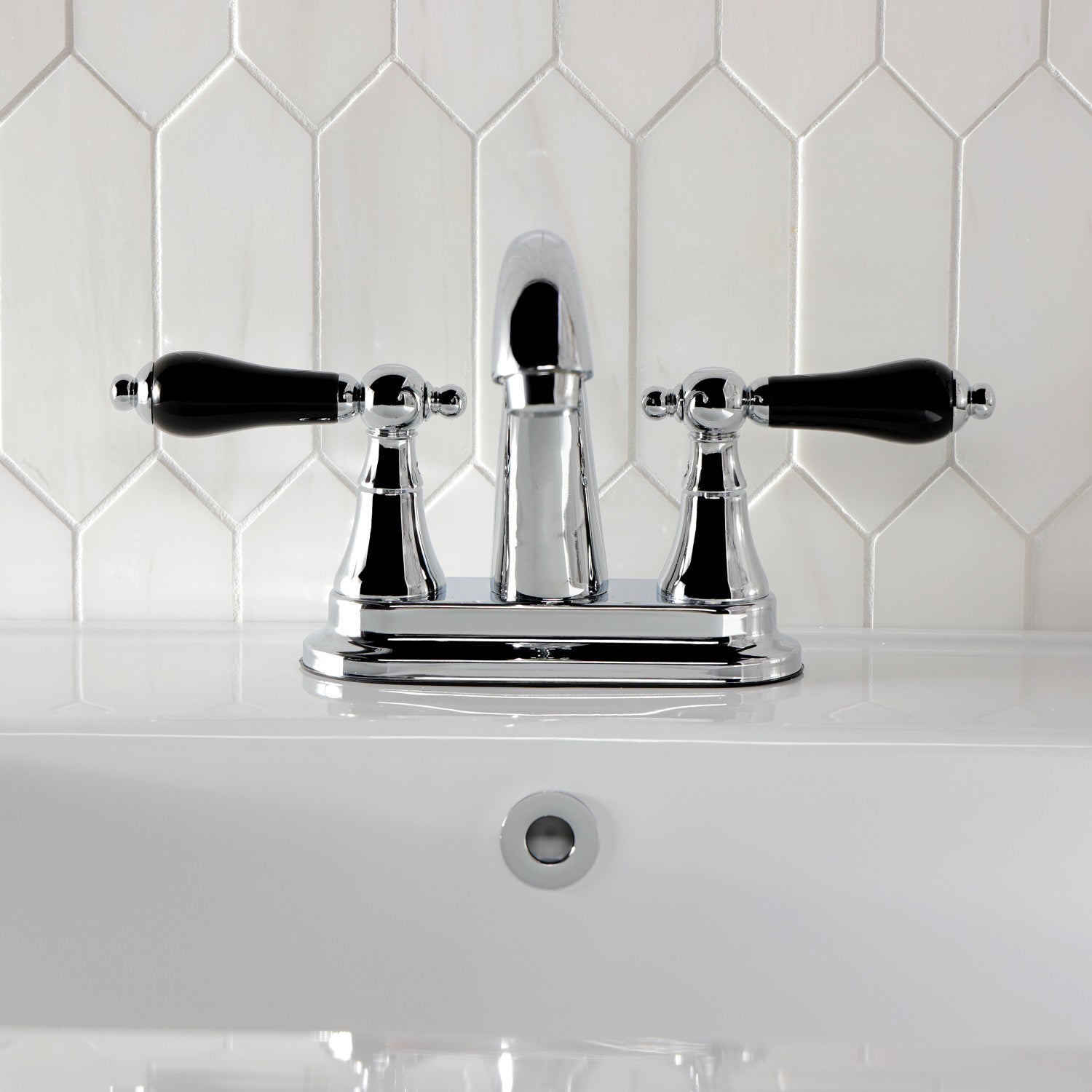 Kingston Heirloom KS7611PKL - Duchess Double-Handle 3-Hole Deck Mount 4-Inch Centerset Bathroom Faucet with Brass Pop-Up, Polished Chrome — thumbnail 3