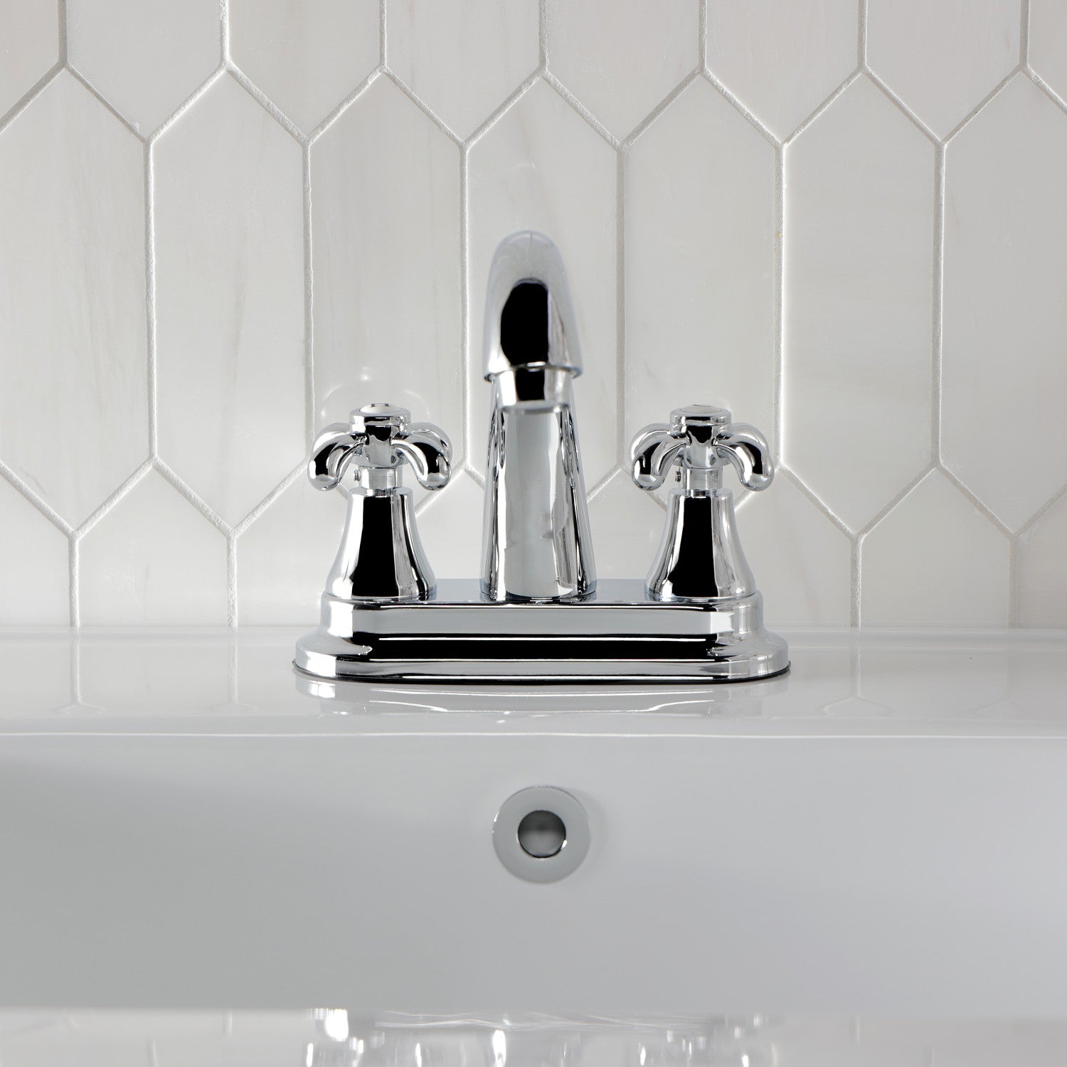 Kingston Heirloom KS7611TX - French Country Double-Handle 3-Hole Deck Mount 4-Inch Centerset Bathroom Faucet with Brass Pop-Up, Polished Chrome — thumbnail 3