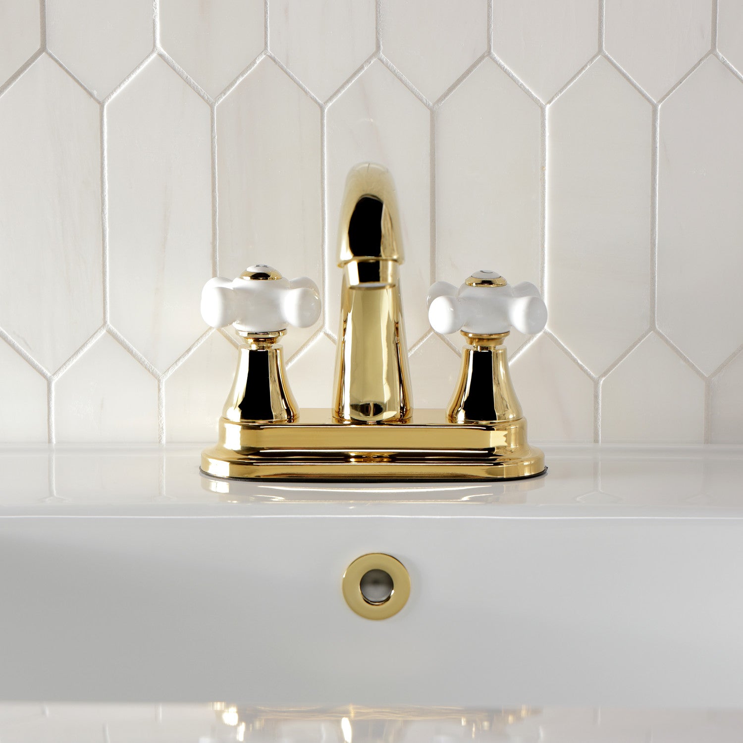 Kingston Heirloom KS7612PX - English Vintage Double-Handle 3-Hole Deck Mount 4-Inch Centerset Bathroom Faucet with Brass Pop-Up, Polished Brass — thumbnail 3