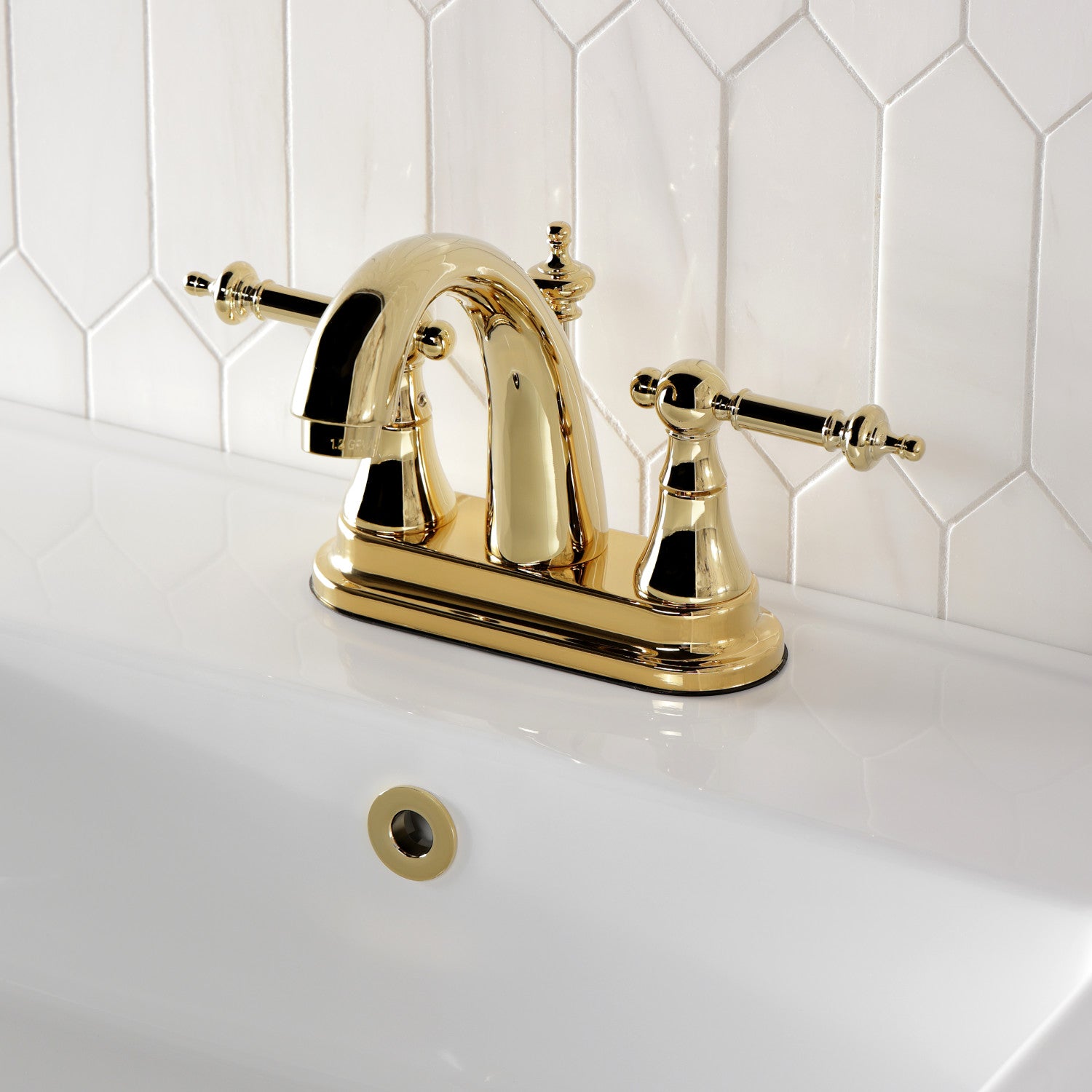 Kingston Tulare KS7612TL - Templeton Double-Handle 3-Hole Deck Mount 4-Inch Centerset Bathroom Faucet with Brass Pop-Up, Polished Brass — thumbnail 2