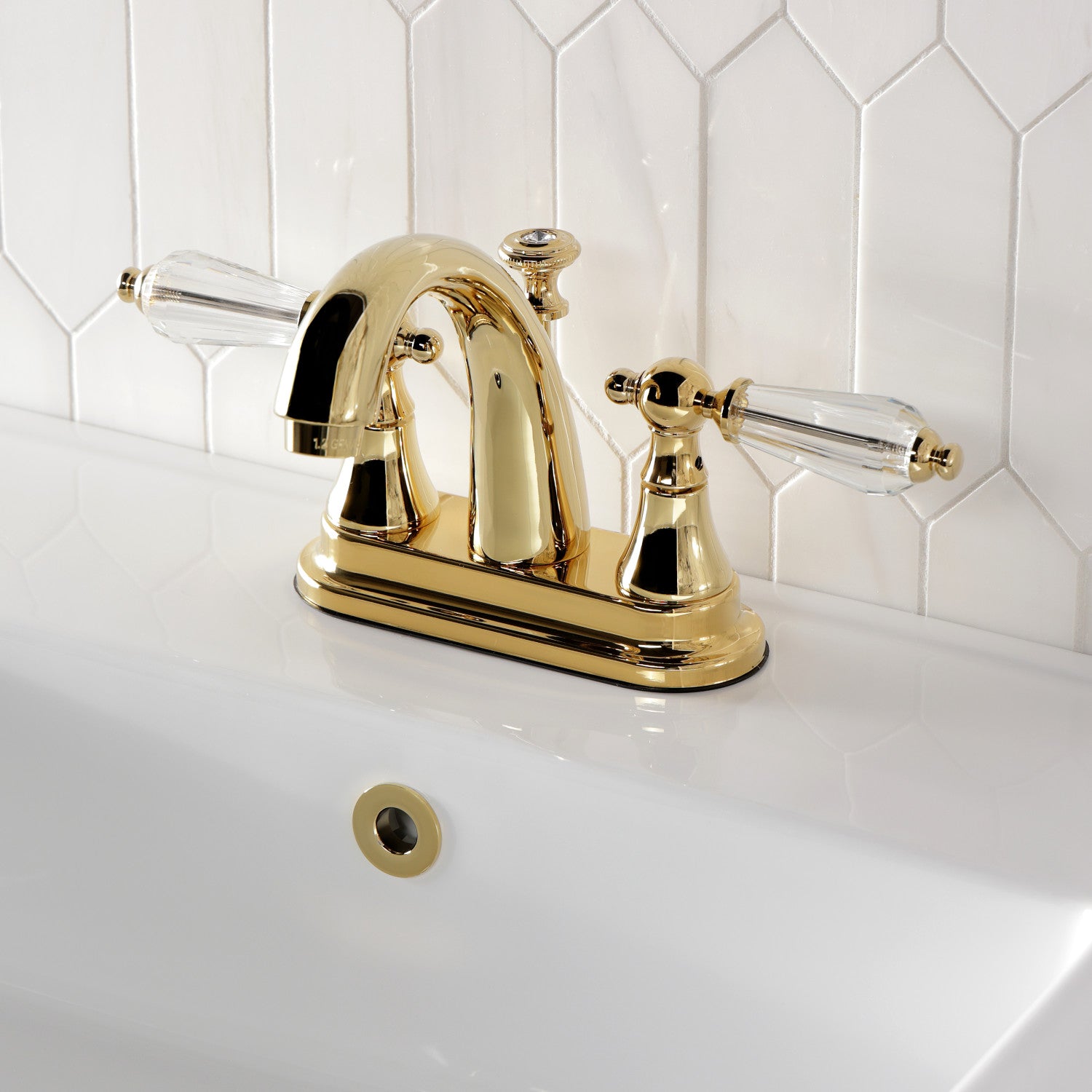 Kingston Heirloom KS7612WLL - Wilshire Double-Handle 3-Hole Deck Mount 4-Inch Centerset Bathroom Faucet with Brass Pop-Up, Polished Brass — thumbnail 2