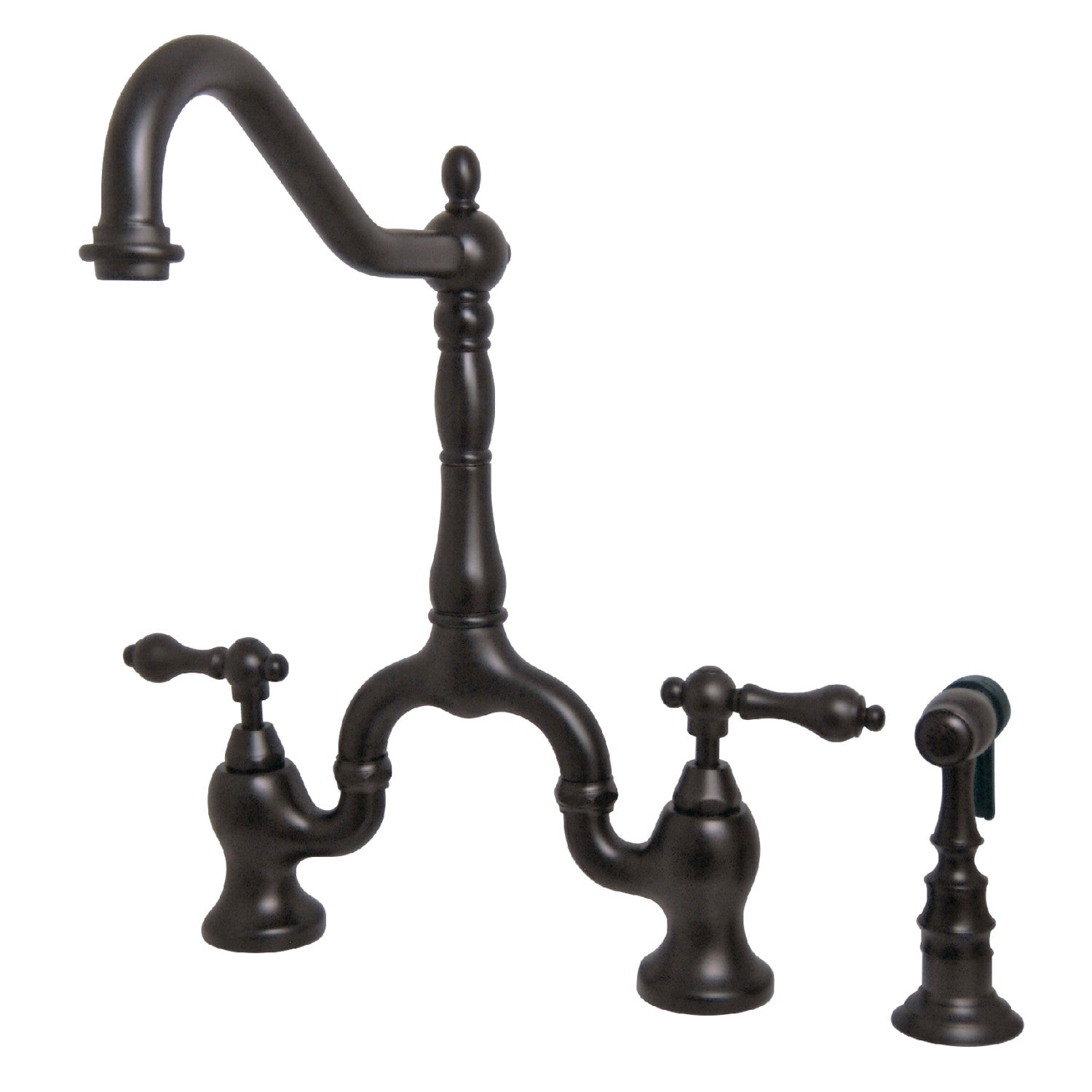 Kingston Heirloom KS7755ALBS - English Country Two-Handle 3-Hole Deck Mount Bridge Kitchen Faucet with Brass Sprayer, Oil Rubbed Bronze