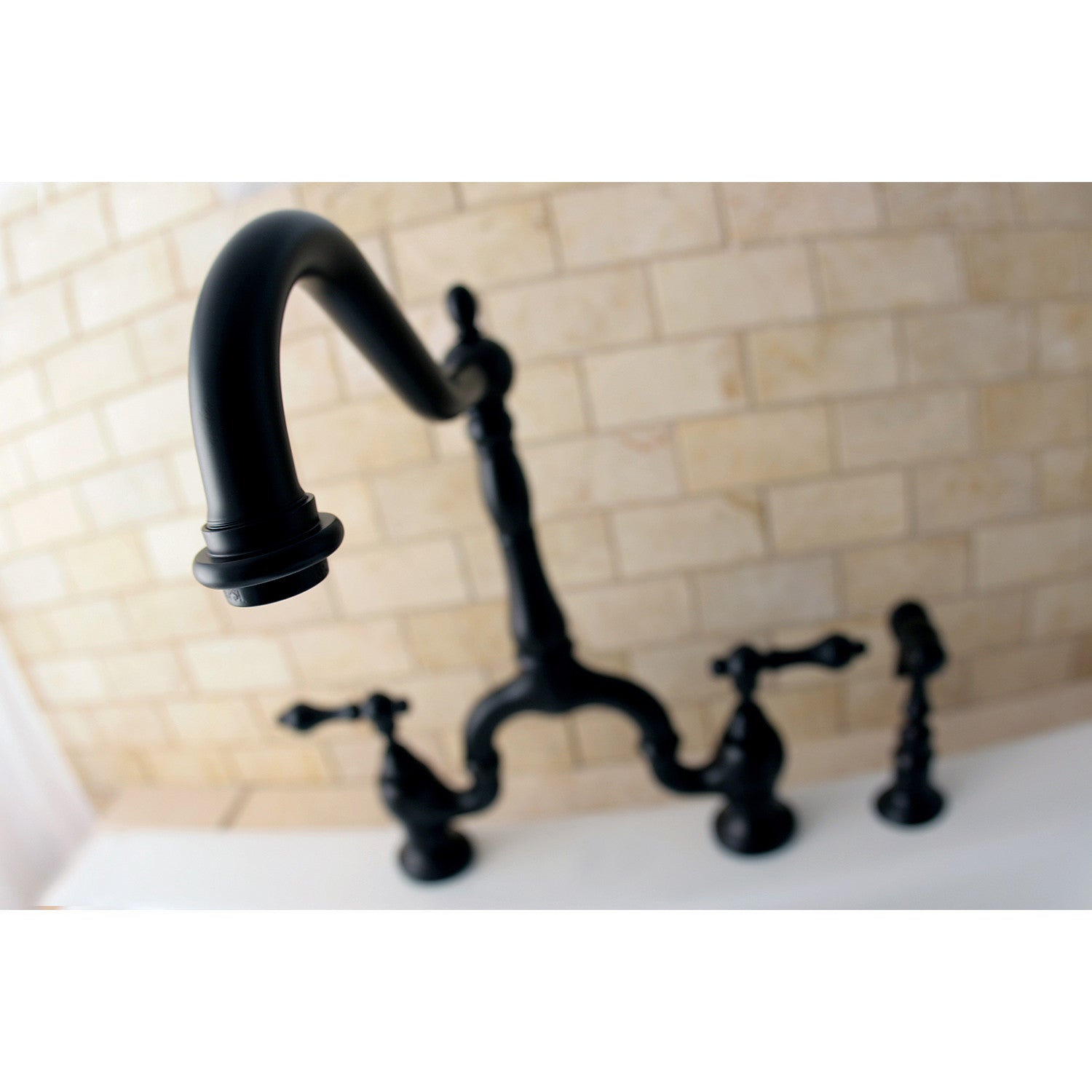 Kingston Heirloom KS7755ALBS - English Country Two-Handle 3-Hole Deck Mount Bridge Kitchen Faucet with Brass Sprayer, Oil Rubbed Bronze — thumbnail 2