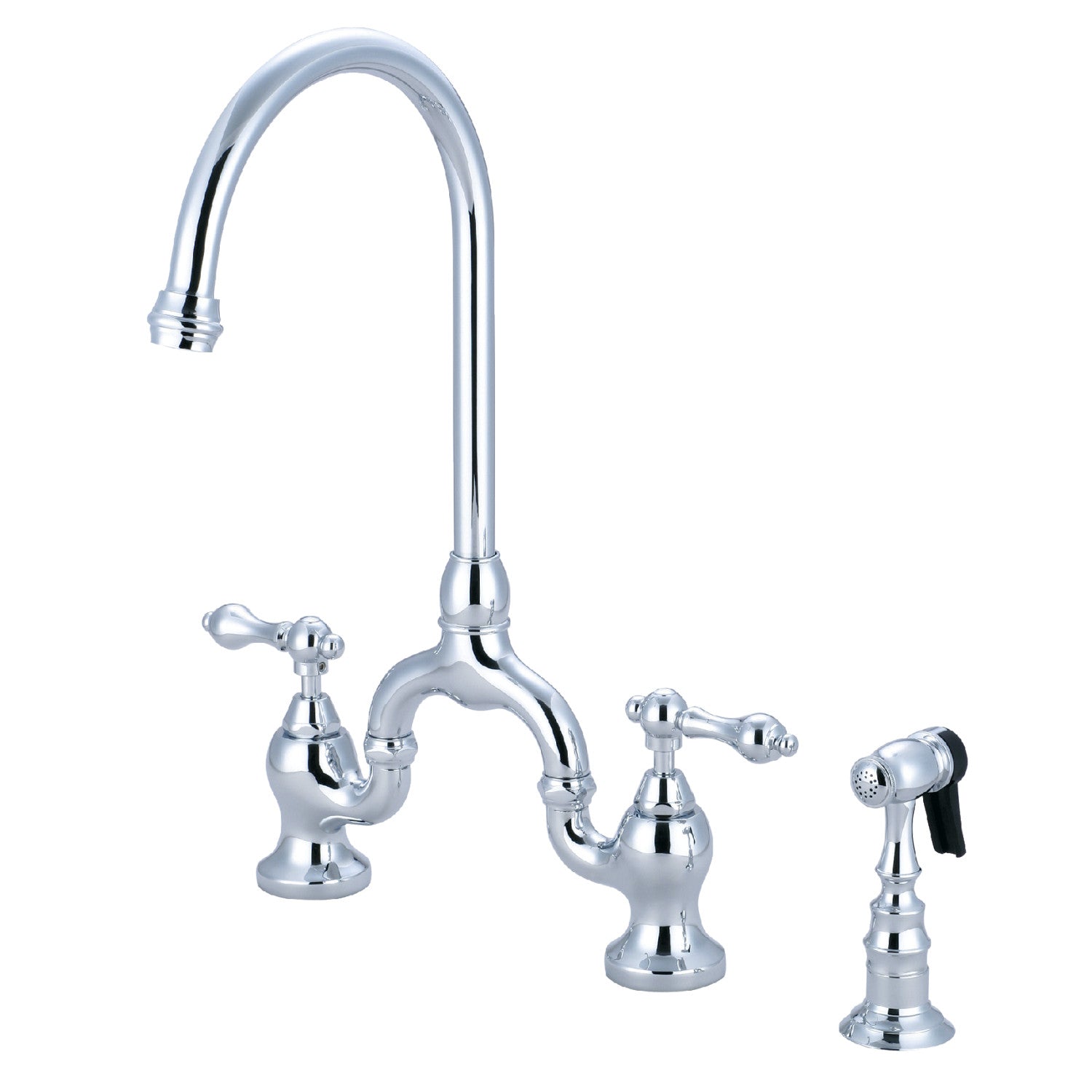 Kingston Heirloom KS7791ALBS - English Country Two-Handle 3-Hole Deck Mount Bridge Kitchen Faucet with Brass Sprayer, Polished Chrome