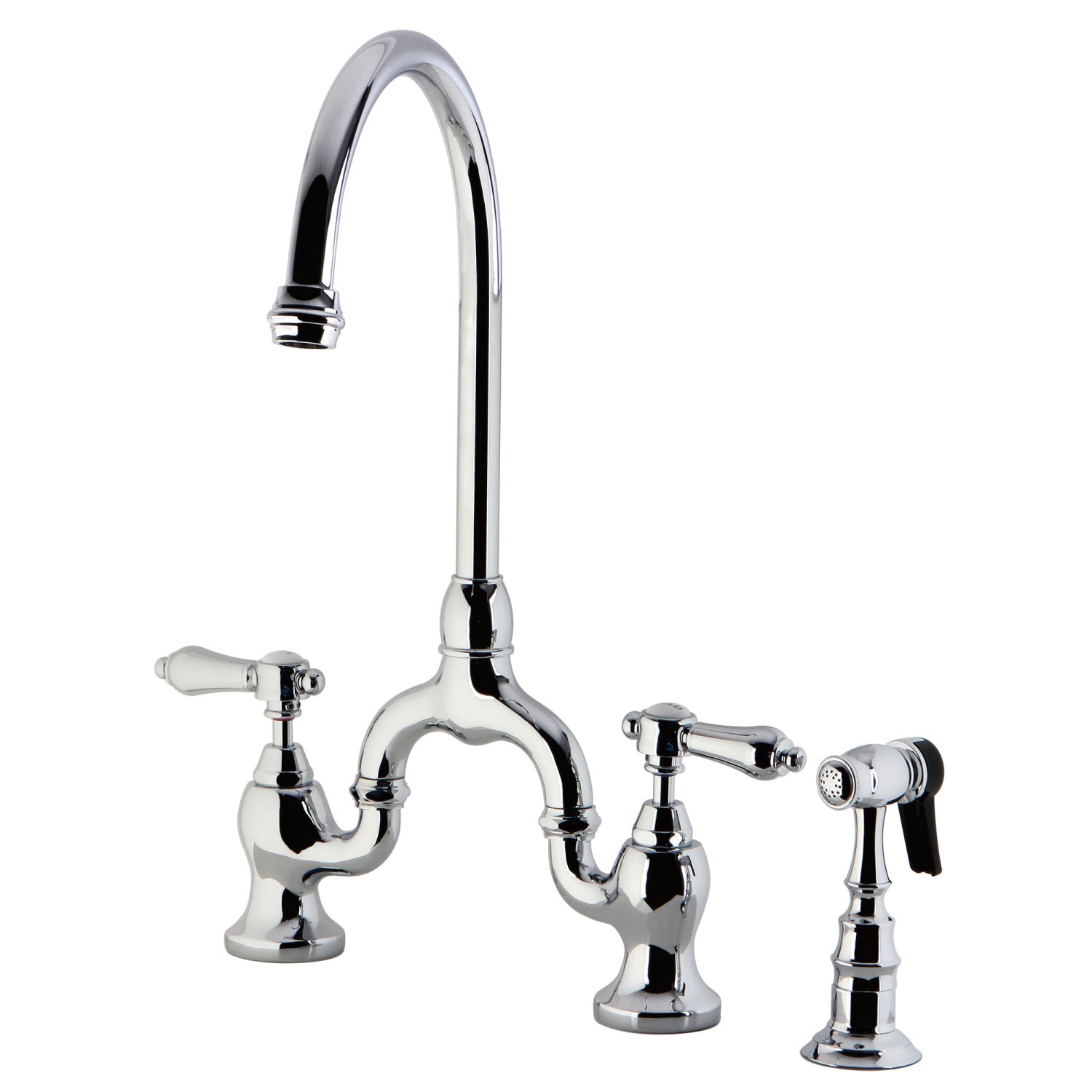 Kingston Heirloom KS7791BALBS - Heirloom Two-Handle 3-Hole Deck Mount Bridge Kitchen Faucet with Brass Sprayer, Polished Chrome