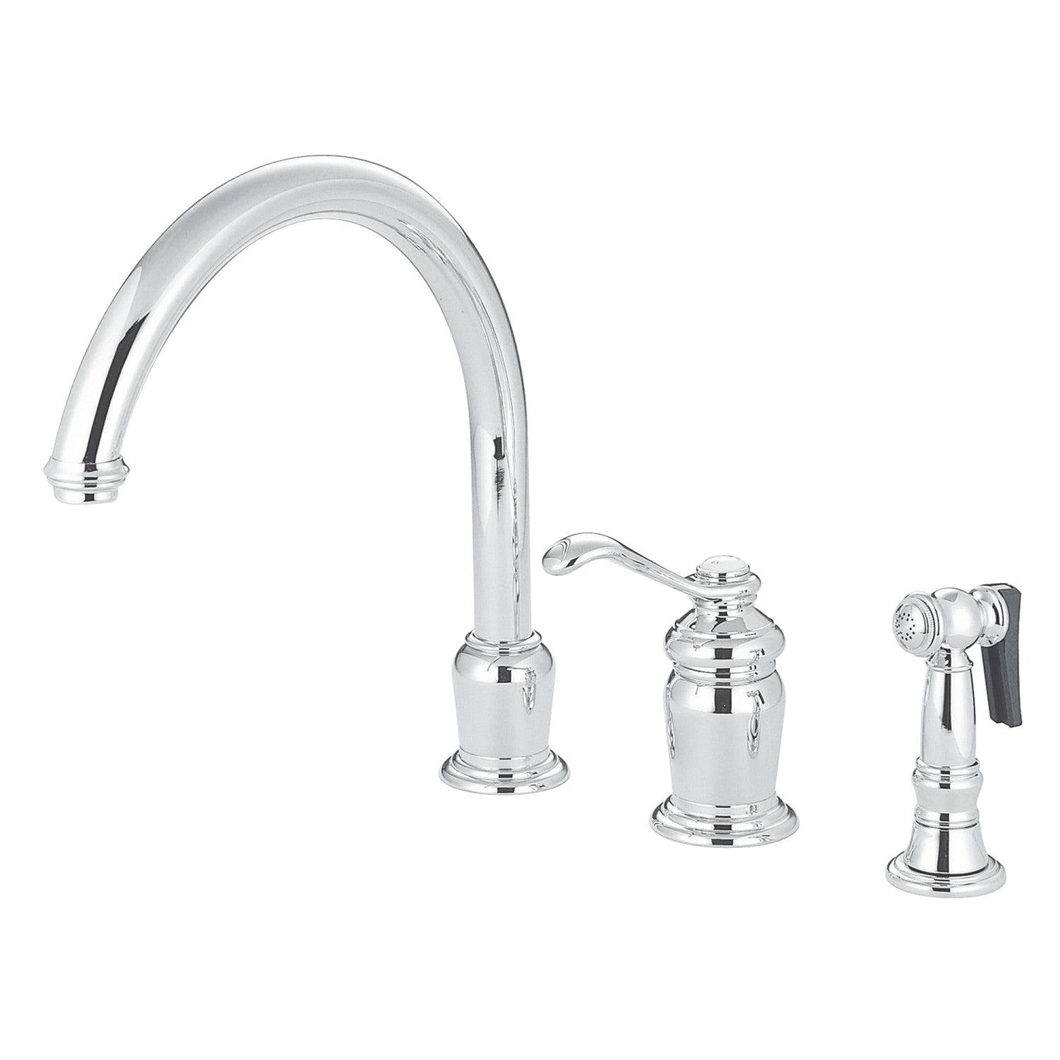 Kingston Tulare KS7821TLBS - Templeton Single-Handle 3-Hole Widespread Kitchen Faucet with Brass Sprayer, Polished Chrome
